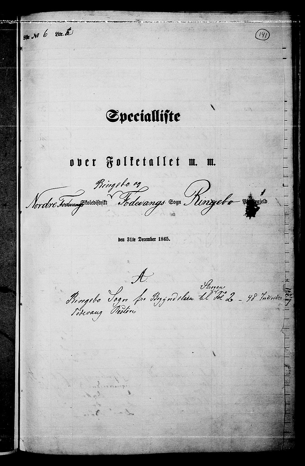 RA, Folketelling 1865 for 0520P Ringebu prestegjeld, 1865, s. 116