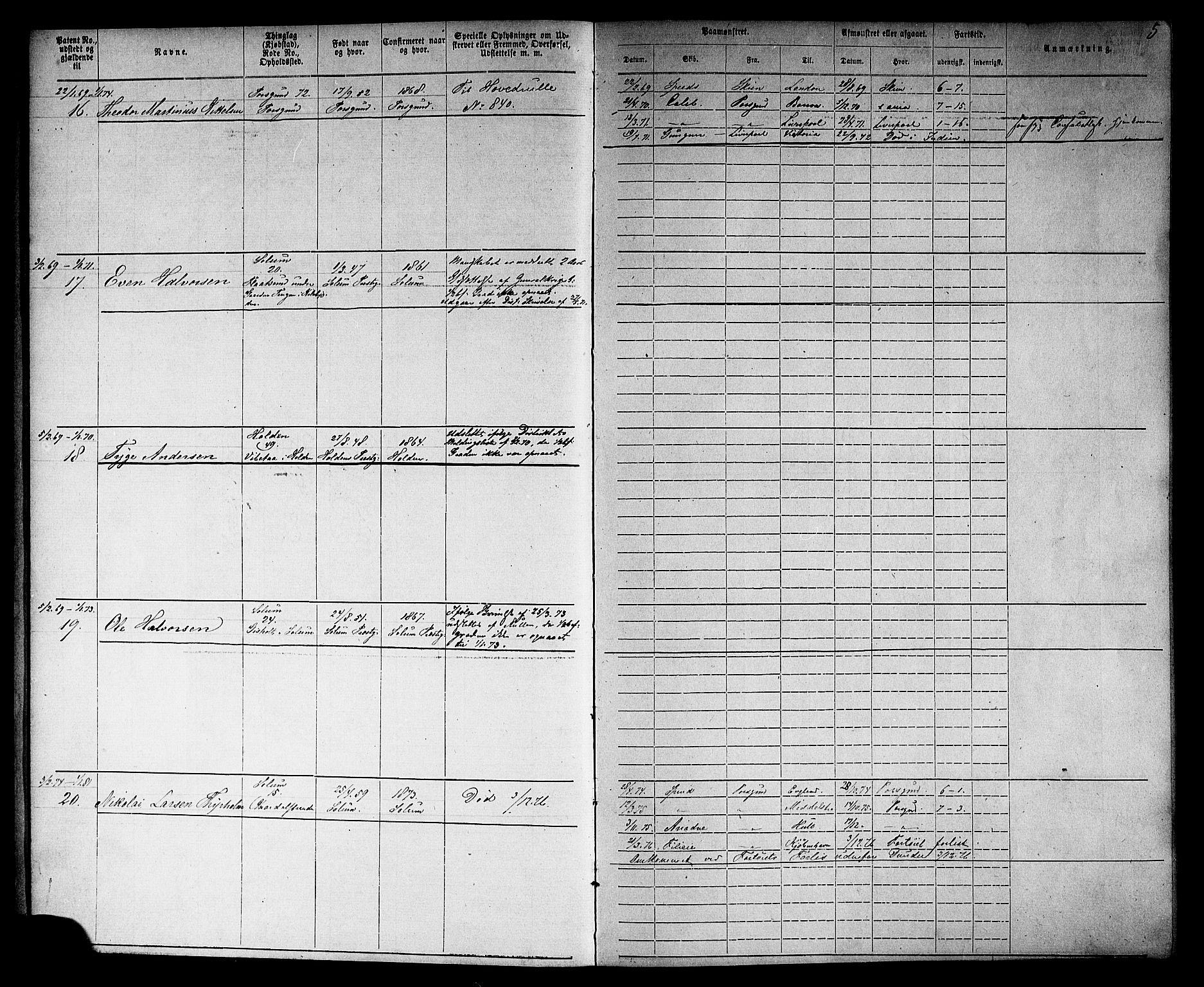 Porsgrunn innrulleringskontor, AV/SAKO-A-829/F/Fb/L0004: Annotasjonsrulle, 1868-1878, s. 6