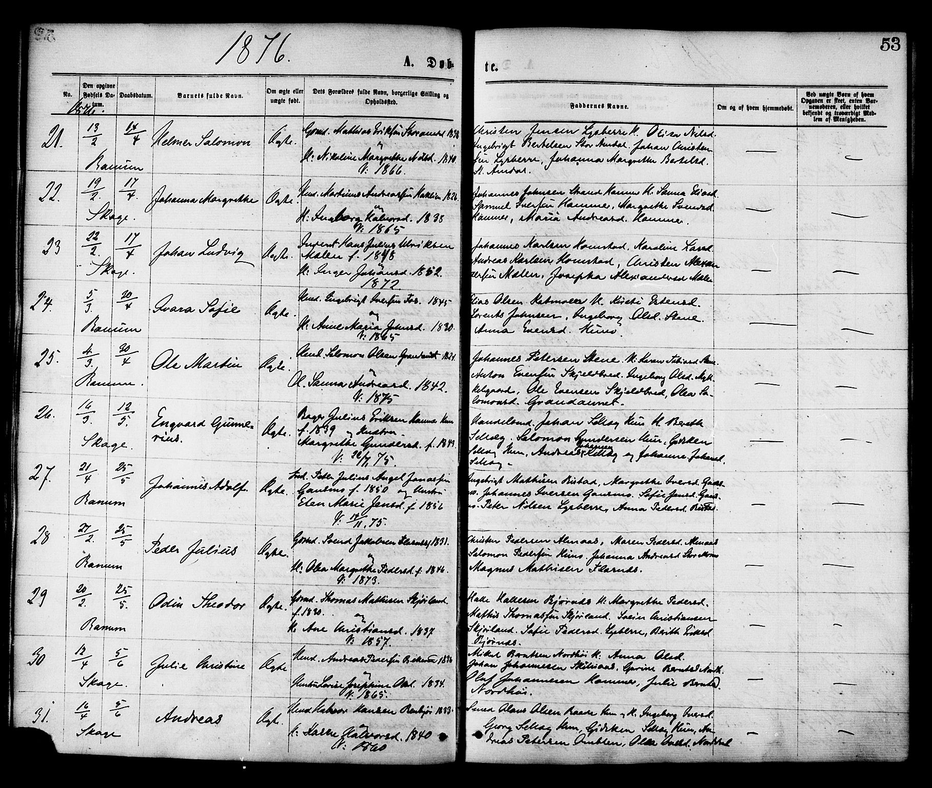 Ministerialprotokoller, klokkerbøker og fødselsregistre - Nord-Trøndelag, SAT/A-1458/764/L0554: Ministerialbok nr. 764A09, 1867-1880, s. 53