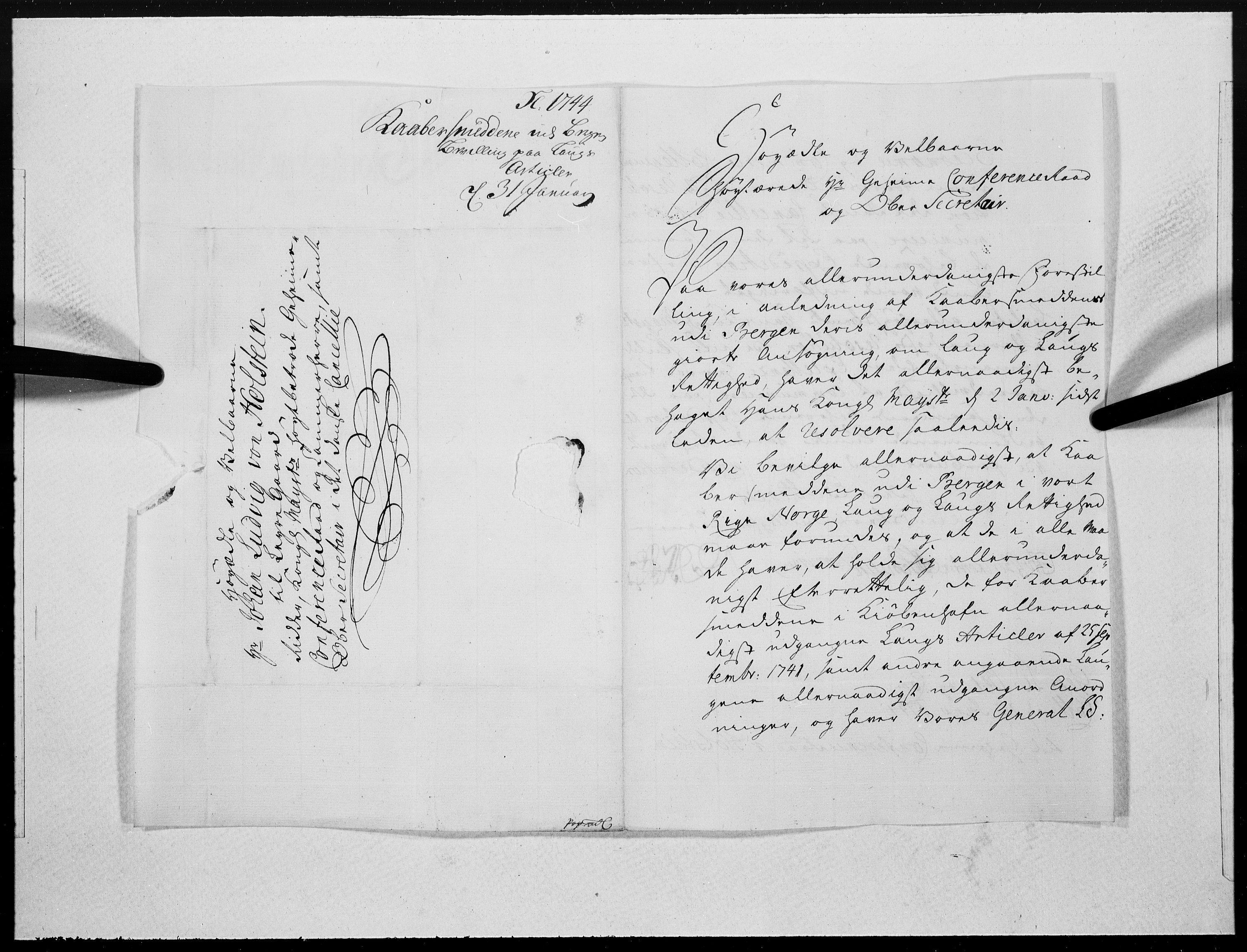 Danske Kanselli 1572-1799, AV/RA-EA-3023/F/Fc/Fcc/Fcca/L0139: Norske innlegg 1572-1799, 1744, s. 91