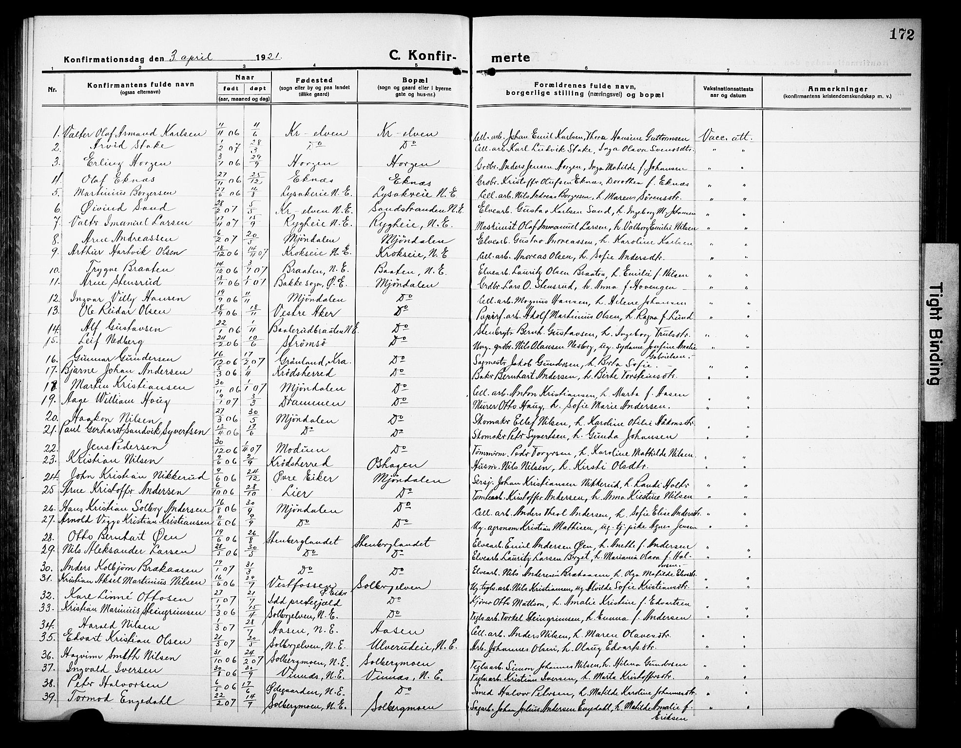 Nedre Eiker kirkebøker, AV/SAKO-A-612/G/Ga/L0006: Klokkerbok nr. 6, 1922-1933, s. 172