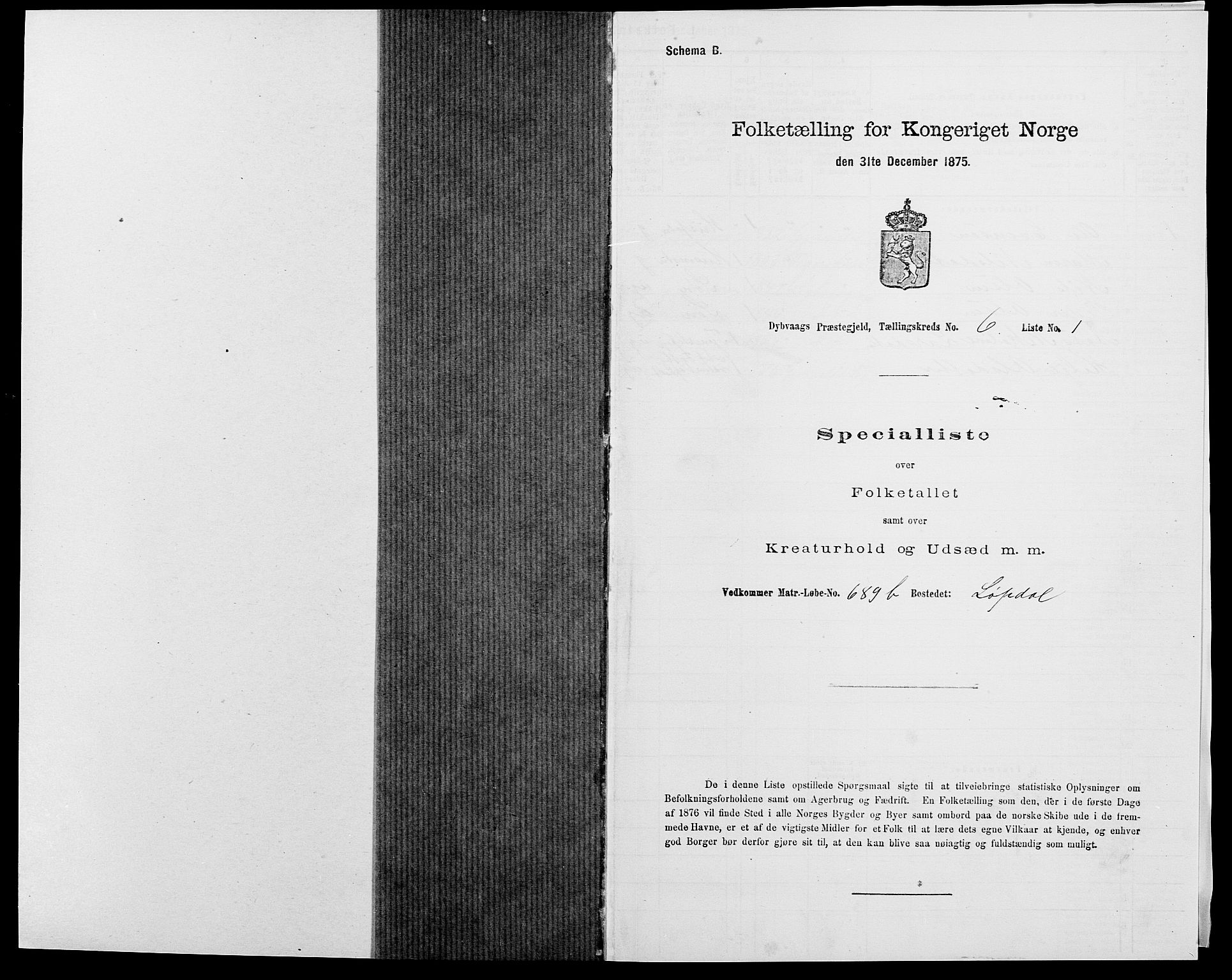 SAK, Folketelling 1875 for 0915P Dypvåg prestegjeld, 1875, s. 719