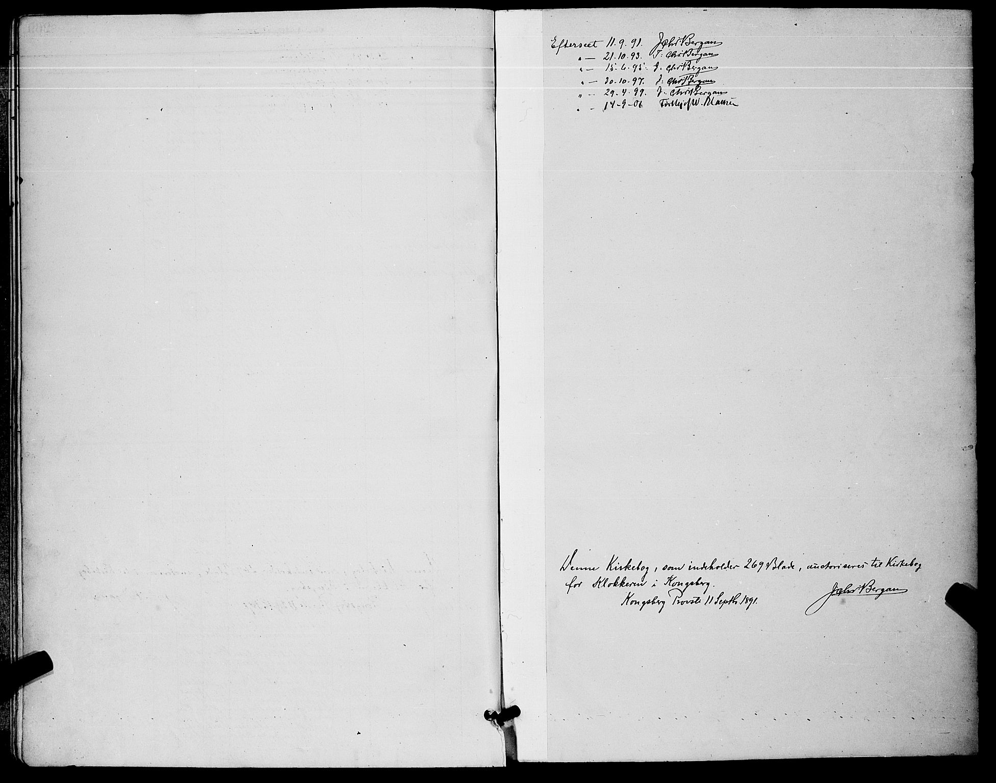 Kongsberg kirkebøker, AV/SAKO-A-22/G/Ga/L0006: Klokkerbok nr. 6, 1890-1901