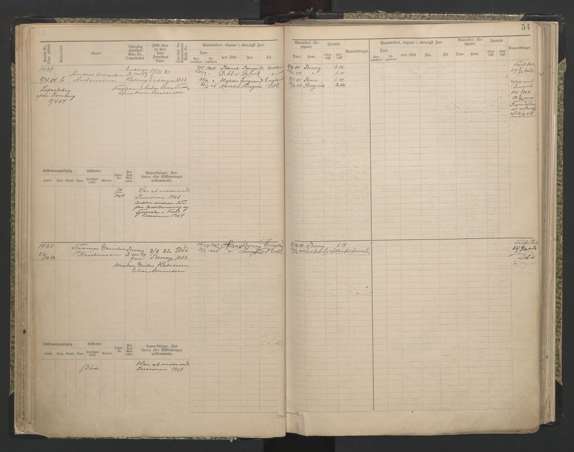 Brevik innrulleringskontor, SAKO/A-833/F/Fb/L0007: Hovedrulle, 1897-1948, s. 54