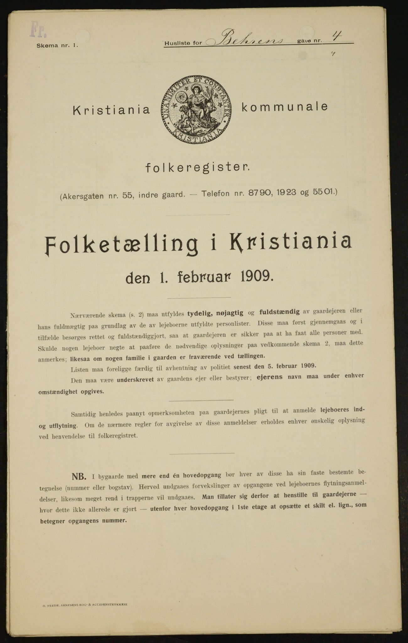 OBA, Kommunal folketelling 1.2.1909 for Kristiania kjøpstad, 1909, s. 3139