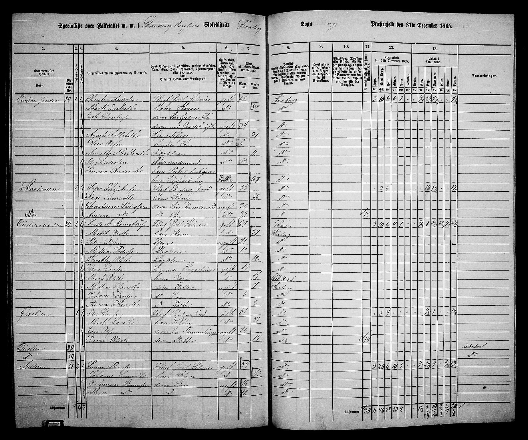 RA, Folketelling 1865 for 0524L Fåberg prestegjeld, Fåberg sokn og Lillehammer landsokn, 1865, s. 253