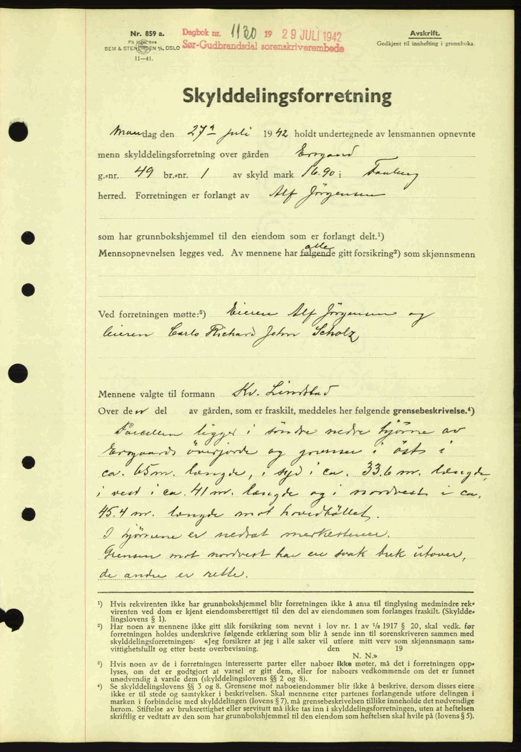 Sør-Gudbrandsdal tingrett, SAH/TING-004/H/Hb/Hbd/L0011: Pantebok nr. A11, 1942-1943, Dagboknr: 1130/1942