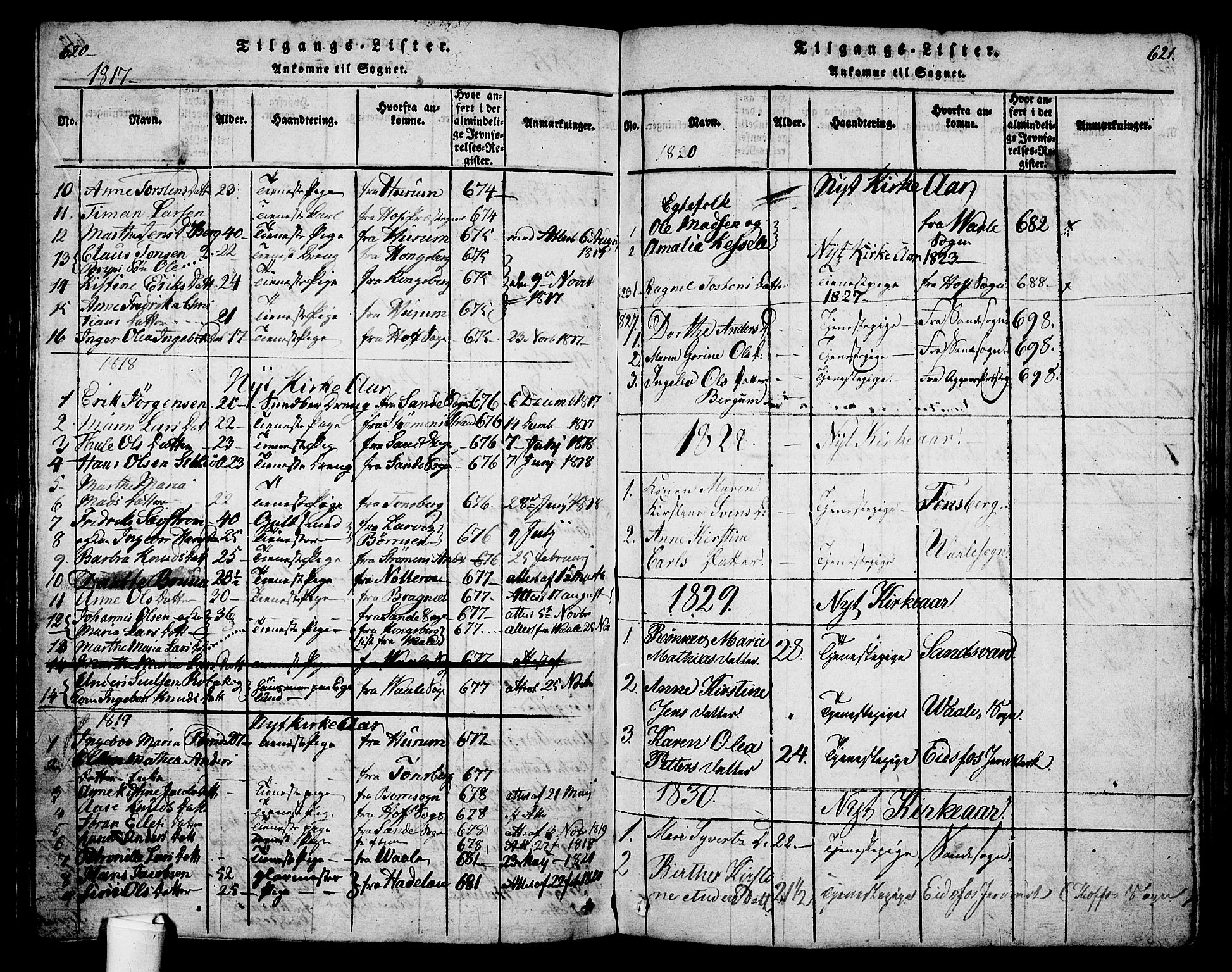 Holmestrand kirkebøker, AV/SAKO-A-346/G/Ga/L0001: Klokkerbok nr. 1, 1814-1848, s. 620-621