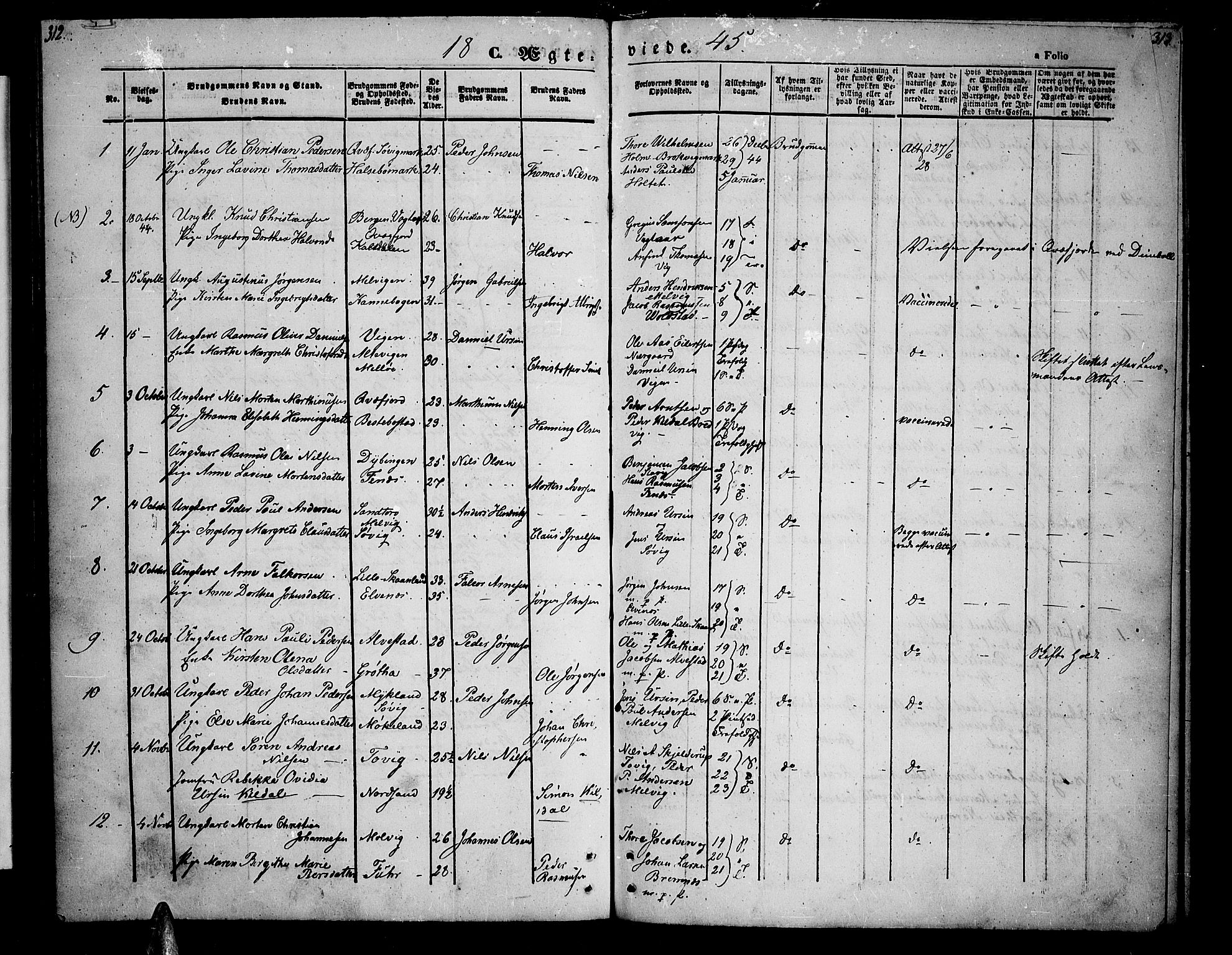 Trondenes sokneprestkontor, SATØ/S-1319/H/Hb/L0006klokker: Klokkerbok nr. 6, 1845-1855, s. 312-313