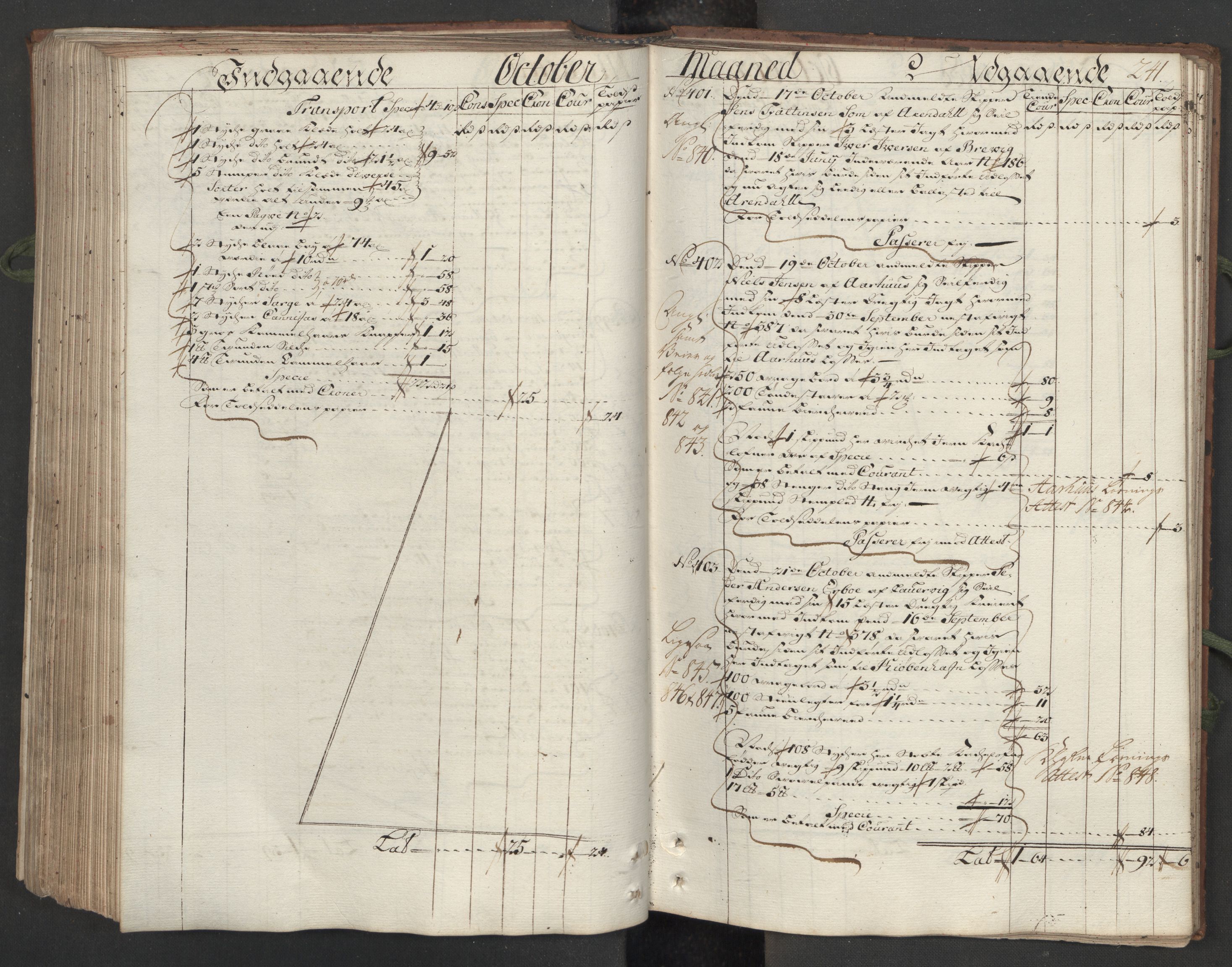 Generaltollkammeret, tollregnskaper, AV/RA-EA-5490/R12/L0009/0001: Tollregnskaper Langesund / Hovedtollbok, 1733, s. 240b-241a