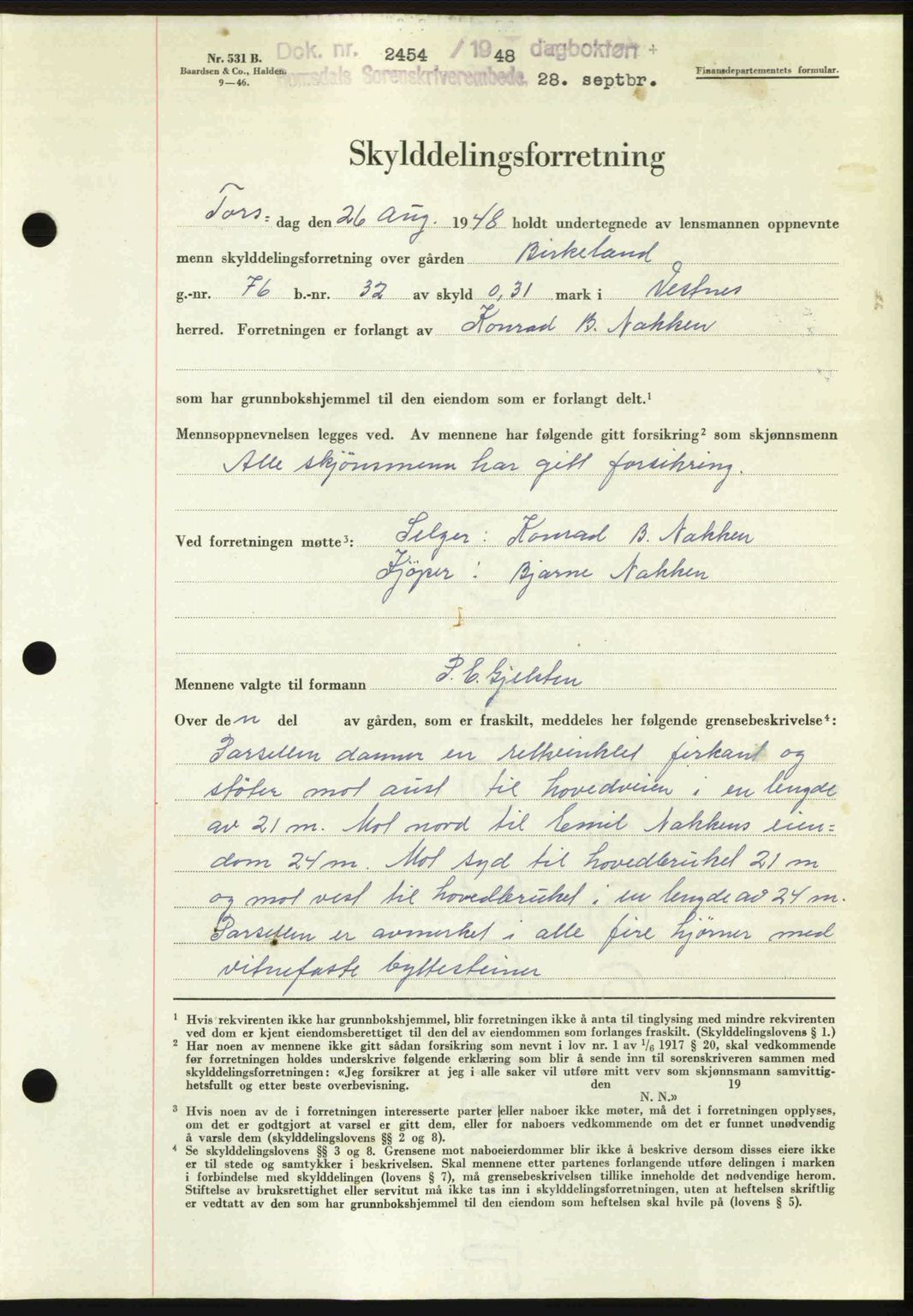 Romsdal sorenskriveri, SAT/A-4149/1/2/2C: Pantebok nr. A27, 1948-1948, Dagboknr: 2454/1948
