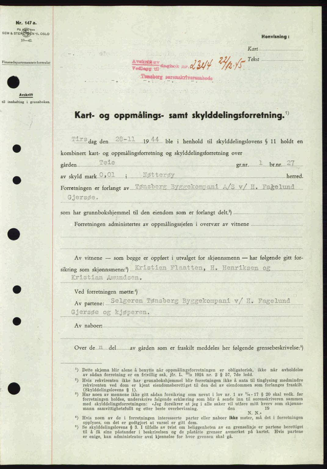 Tønsberg sorenskriveri, AV/SAKO-A-130/G/Ga/Gaa/L0017a: Pantebok nr. A17a, 1945-1945, Dagboknr: 2344/1945