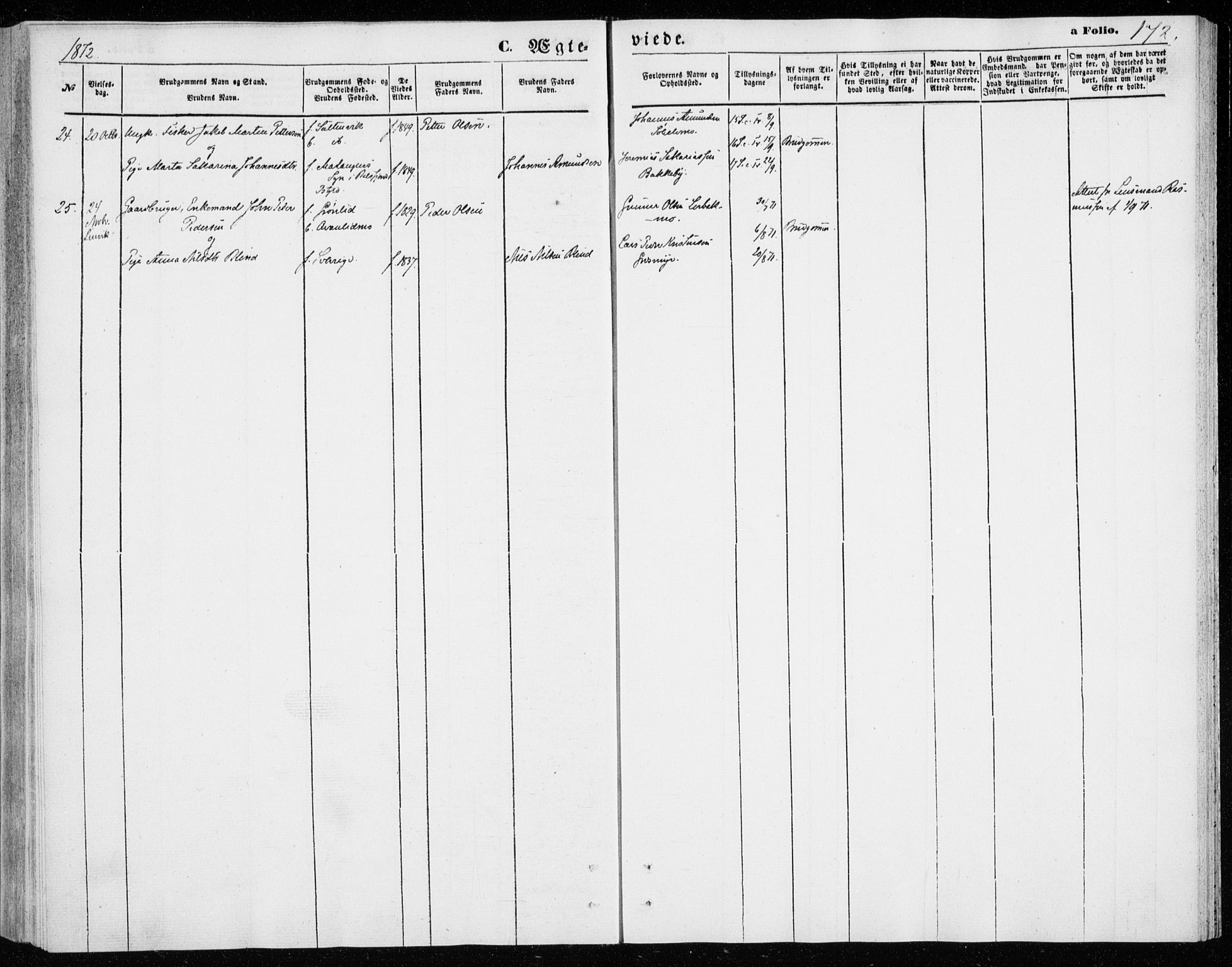 Lenvik sokneprestembete, SATØ/S-1310/H/Ha/Haa/L0009kirke: Ministerialbok nr. 9, 1866-1873, s. 172