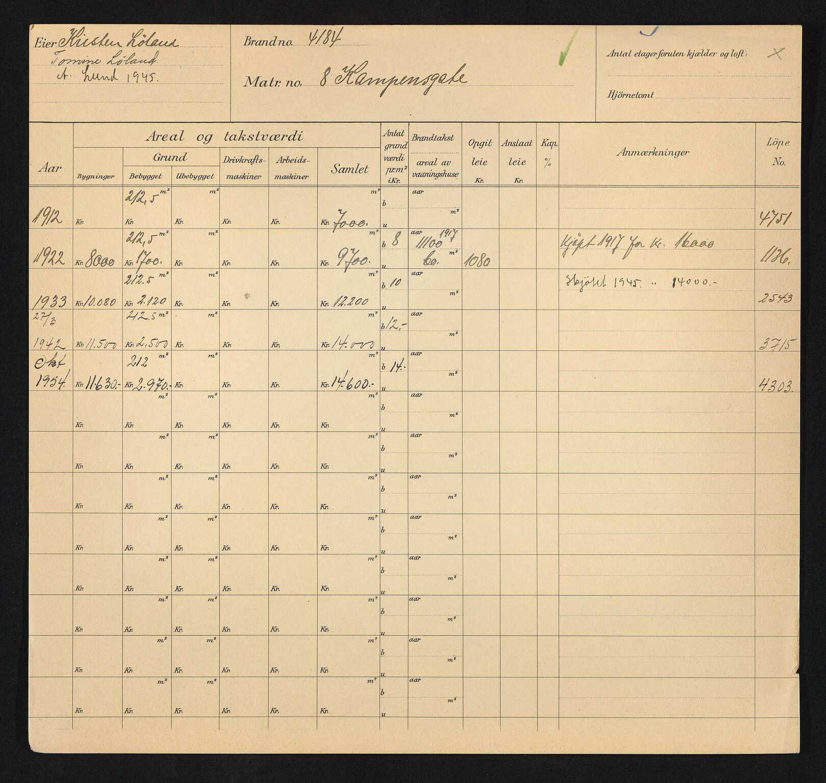 Stavanger kommune. Skattetakstvesenet, BYST/A-0440/F/Fa/Faa/L0023/0001: Skattetakstkort / Kampensgata 9 - 46