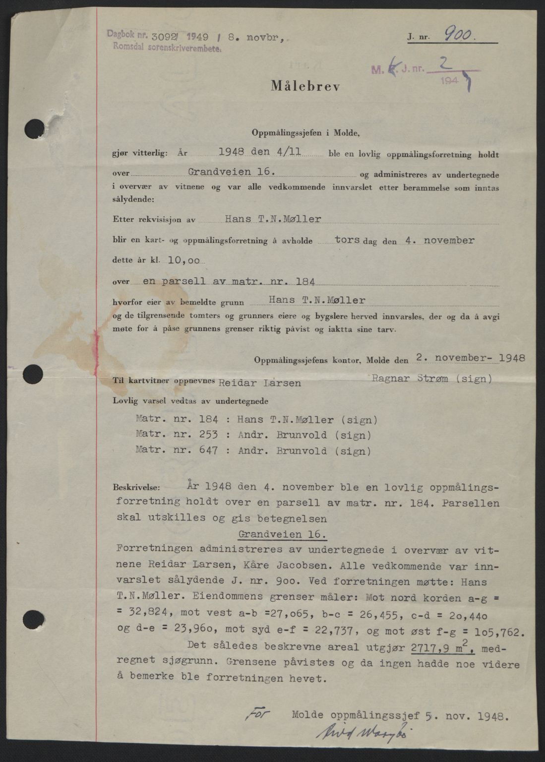 Romsdal sorenskriveri, AV/SAT-A-4149/1/2/2C: Pantebok nr. A31, 1949-1949, Dagboknr: 3092/1949