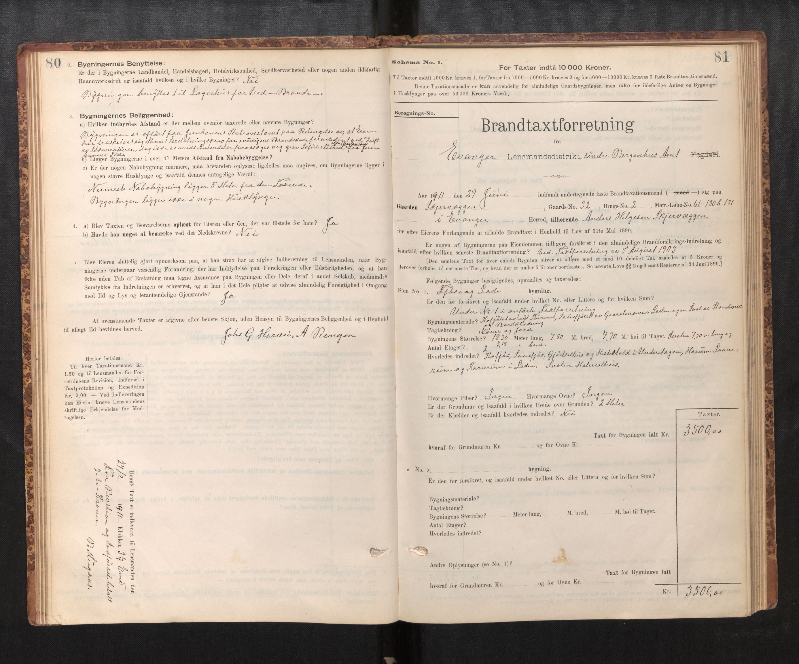 Lensmannen i Evanger, SAB/A-31701/0012/L0005: Branntakstprotokoll, skjematakst, 1895-1935, s. 80-81