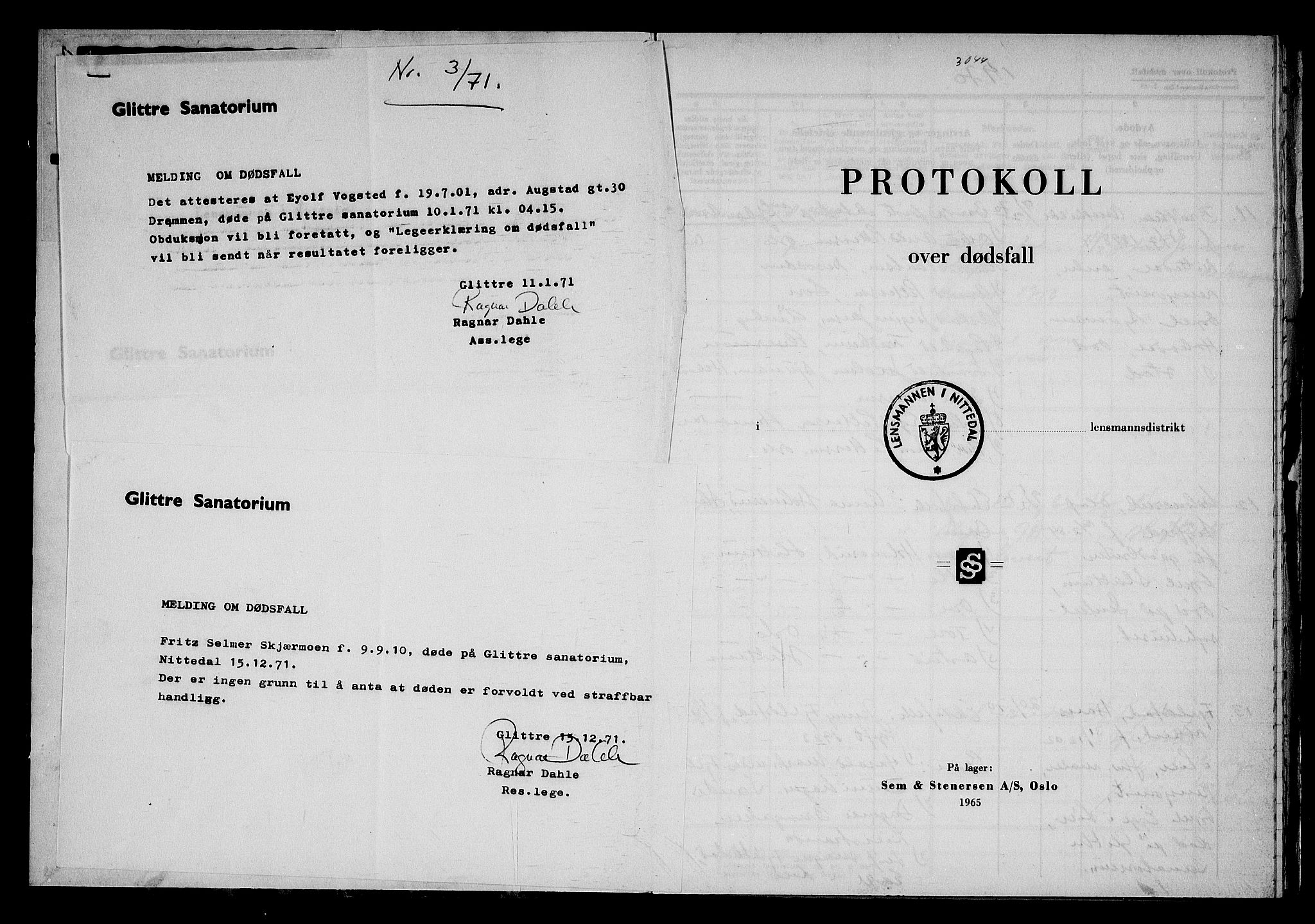 Nittedal lensmannskontor, SAO/A-10454/H/Ha/L0011: Dødsfallsprotokoll, 1970-1972