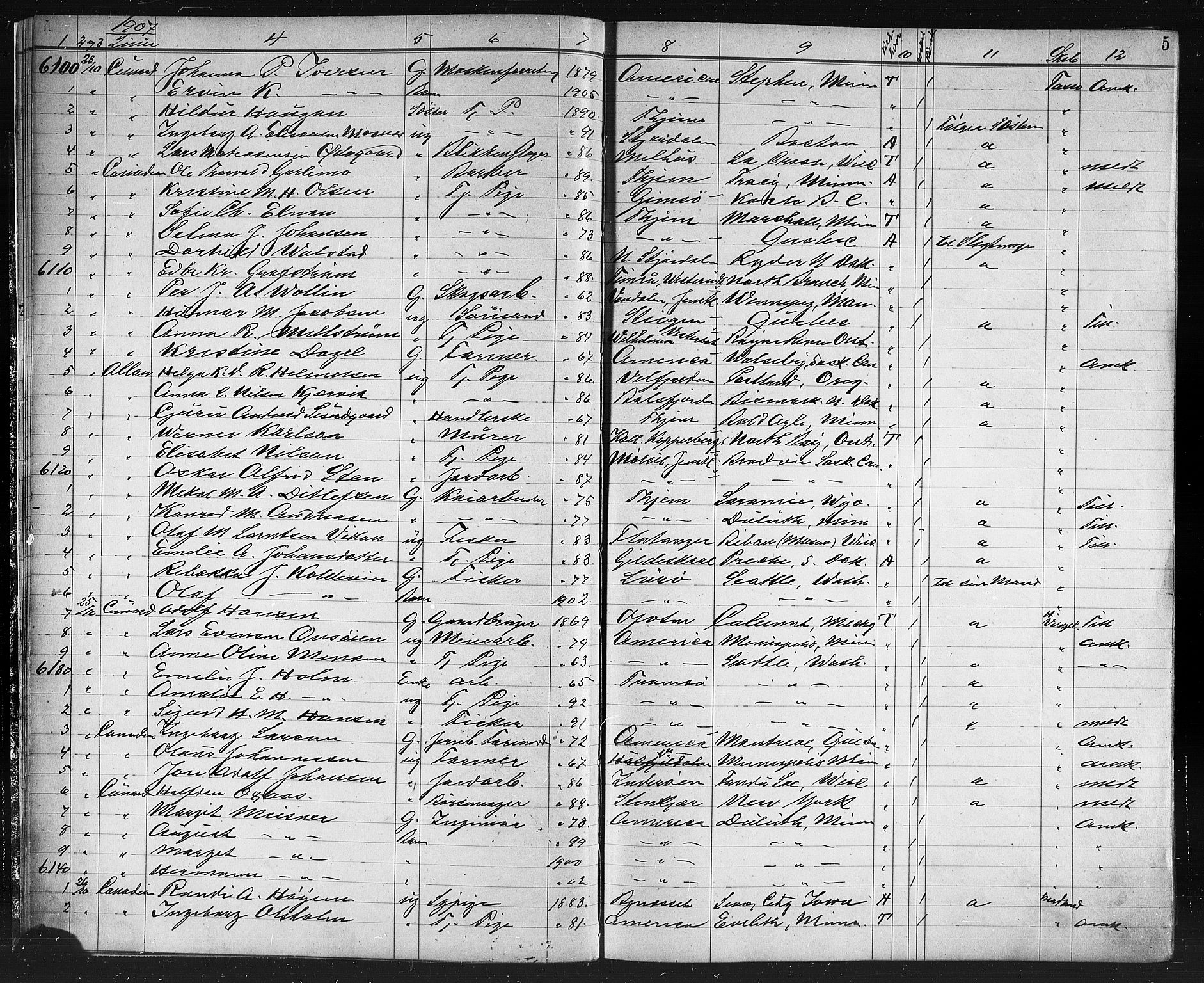 Trondheim politikammer, AV/SAT-A-1887/1/32/L0014: Emigrantprotokoll XIII, 1907-1911, s. 5