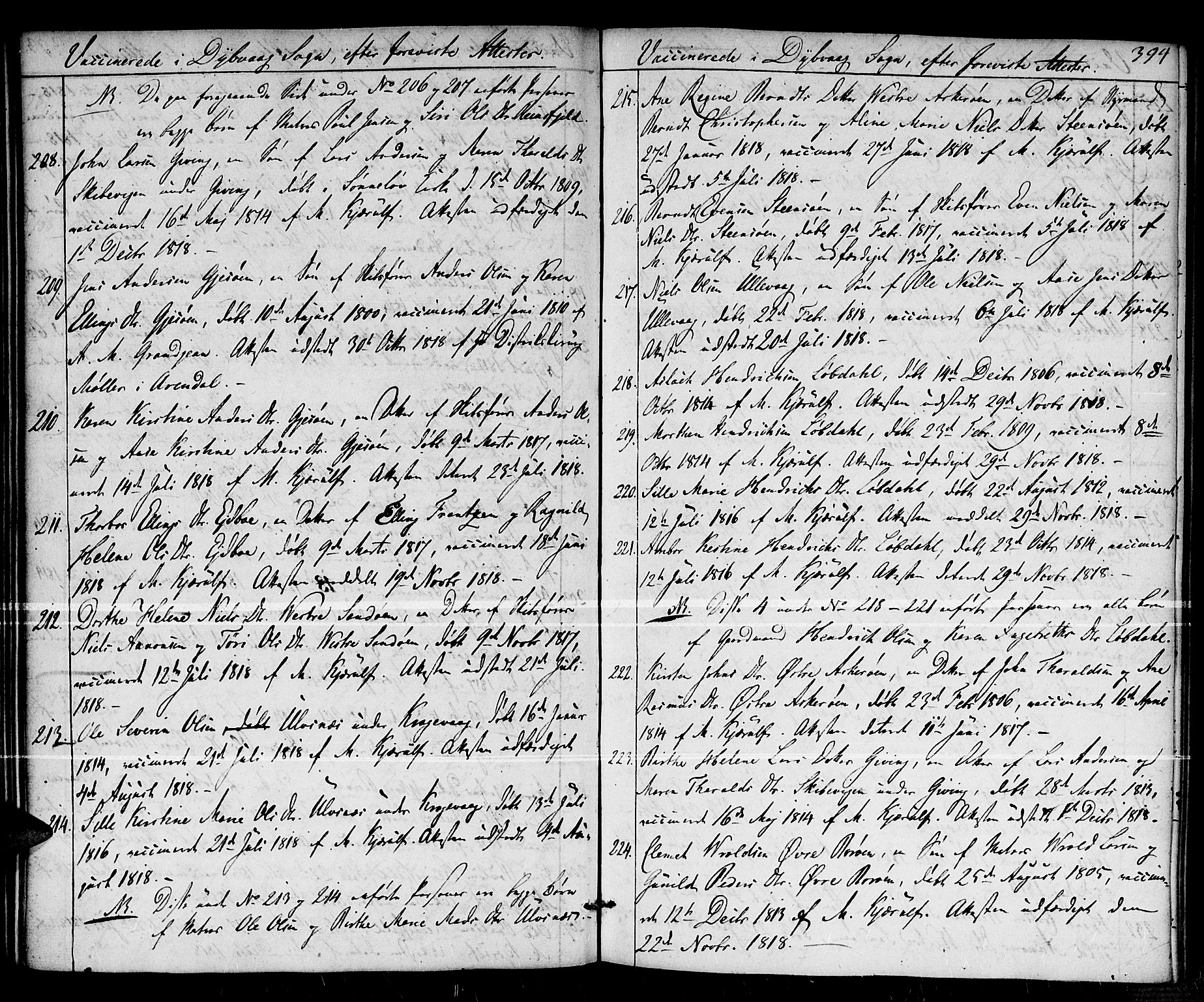 Dypvåg sokneprestkontor, AV/SAK-1111-0007/F/Fa/Faa/L0002: Ministerialbok nr. A 2/ 1, 1813-1824, s. 394