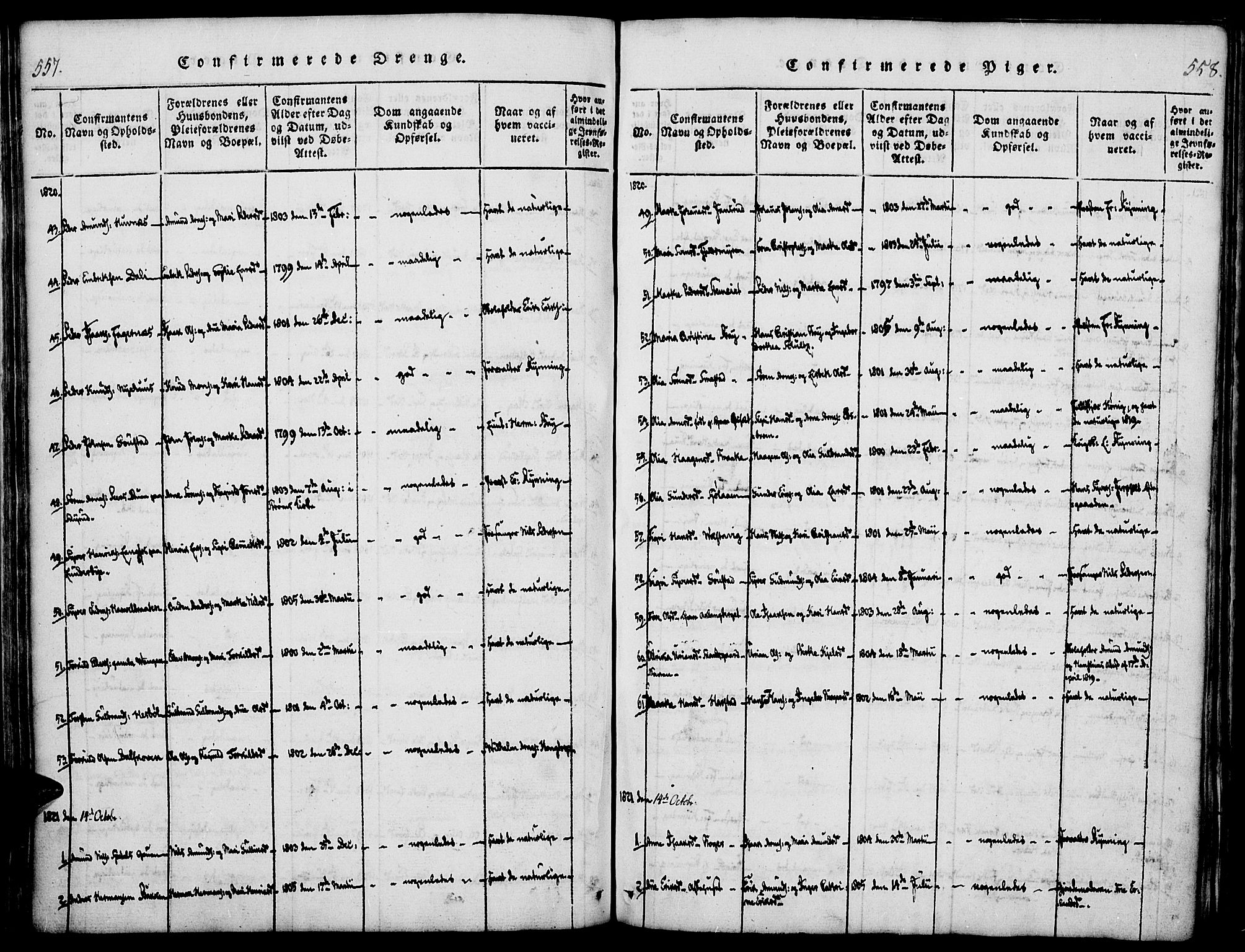 Vinger prestekontor, SAH/PREST-024/H/Ha/Haa/L0006: Ministerialbok nr. 6, 1814-1825, s. 557-558