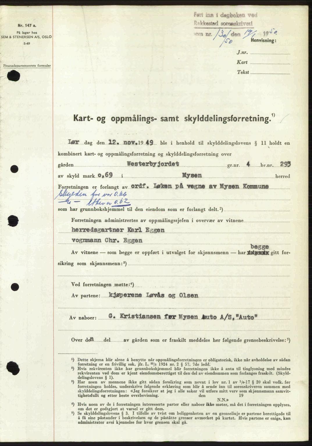 Rakkestad sorenskriveri, SAO/A-10686/G/Gb/Gba/Gbab/L0019: Pantebok nr. A19, 1949-1950, Dagboknr: 130/1950