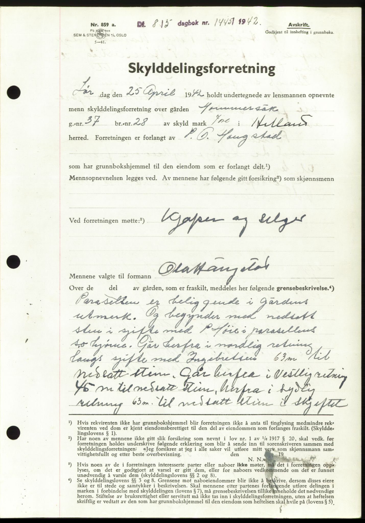 Jæren sorenskriveri, SAST/A-100310/03/G/Gba/L0082: Pantebok, 1942-1942, Dagboknr: 1445/1942