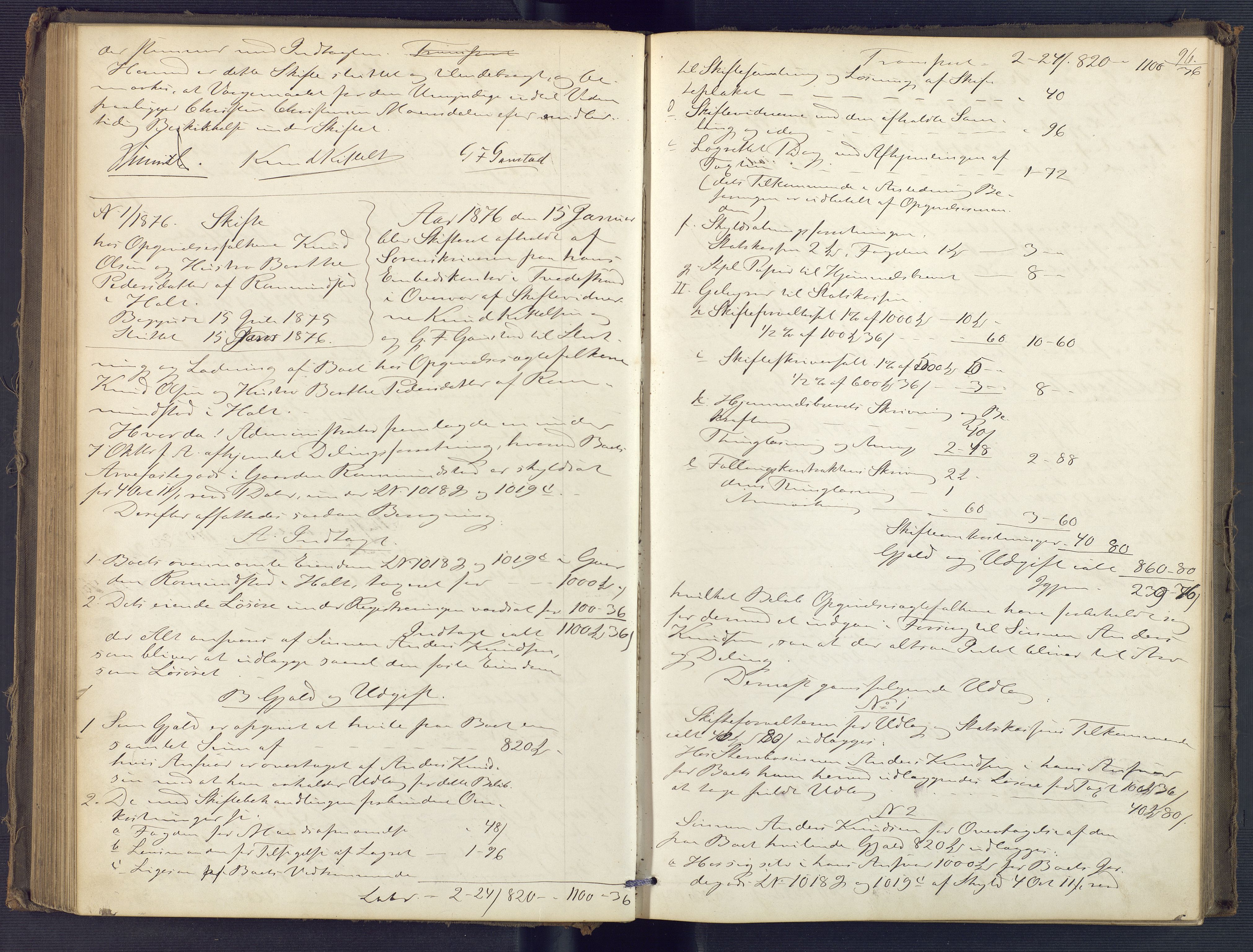 Holt sorenskriveri, AV/SAK-1221-0002/H/Hc/L0032: Skifteutlodningsprotokoll nr. 7, 1874-1879, s. 95b-96a