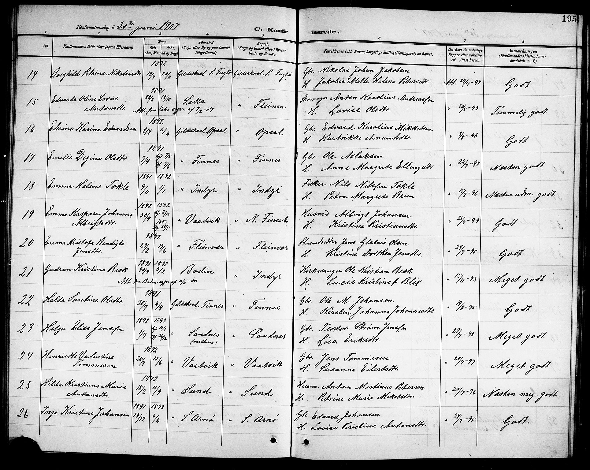 Ministerialprotokoller, klokkerbøker og fødselsregistre - Nordland, AV/SAT-A-1459/805/L0109: Klokkerbok nr. 805C05, 1900-1911, s. 195