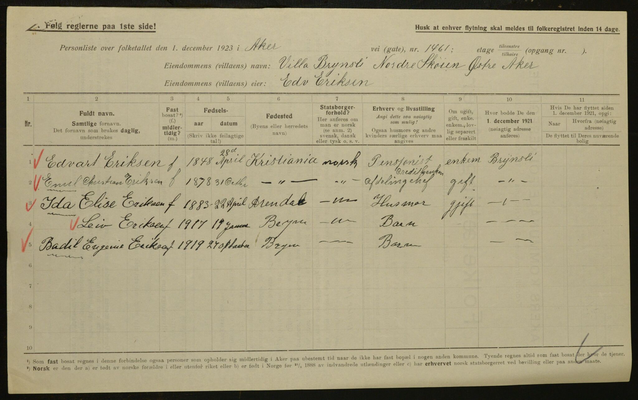 , Kommunal folketelling 1.12.1923 for Aker, 1923, s. 30914