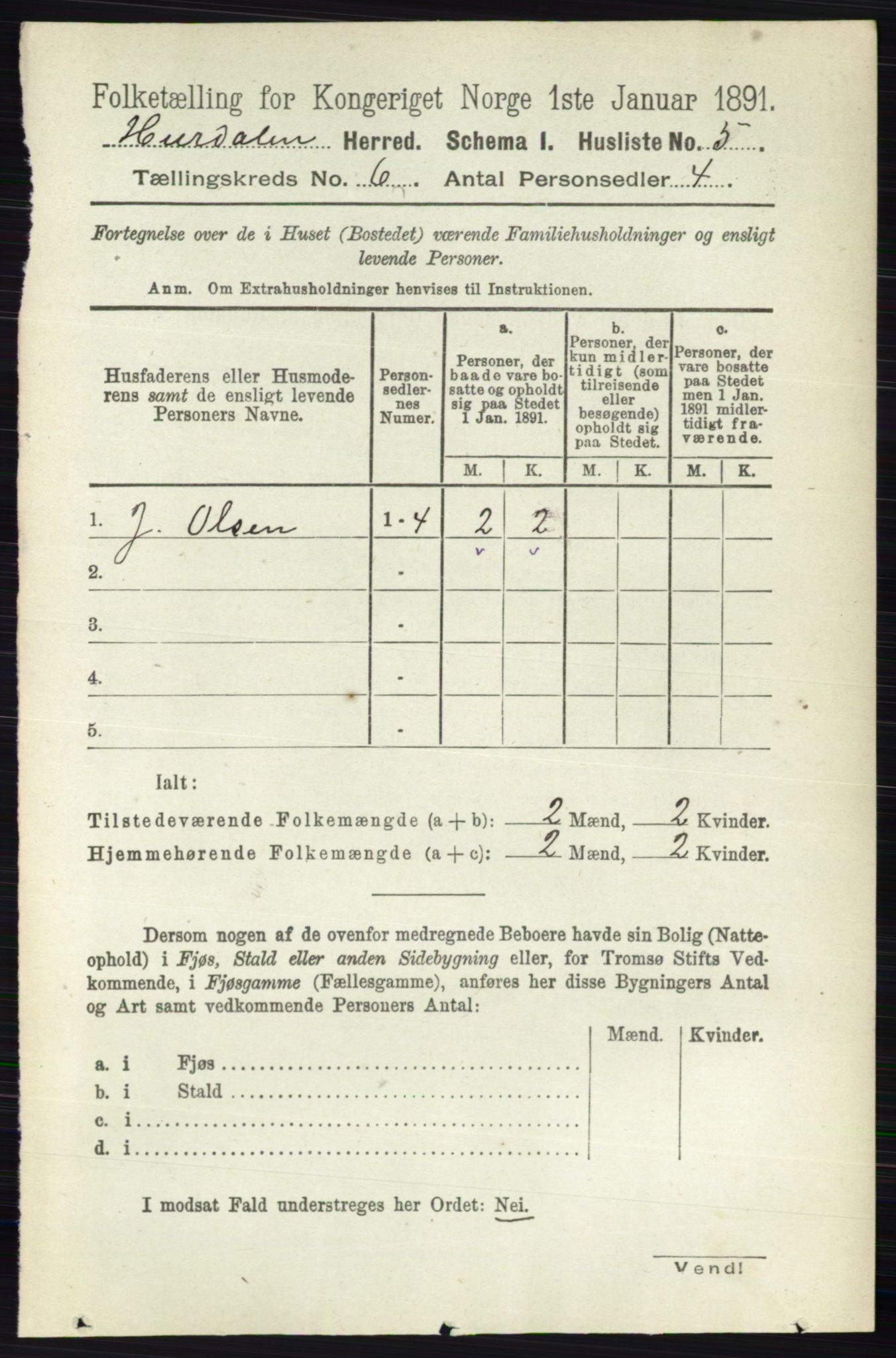 RA, Folketelling 1891 for 0239 Hurdal herred, 1891, s. 2135