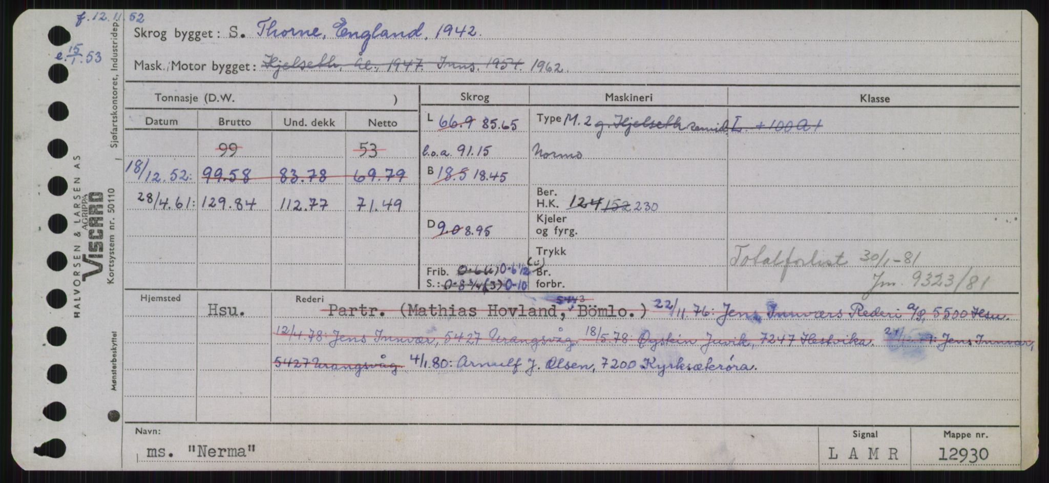 Sjøfartsdirektoratet med forløpere, Skipsmålingen, RA/S-1627/H/Ha/L0004/0001: Fartøy, Mas-R / Fartøy, Mas-Odd, s. 467