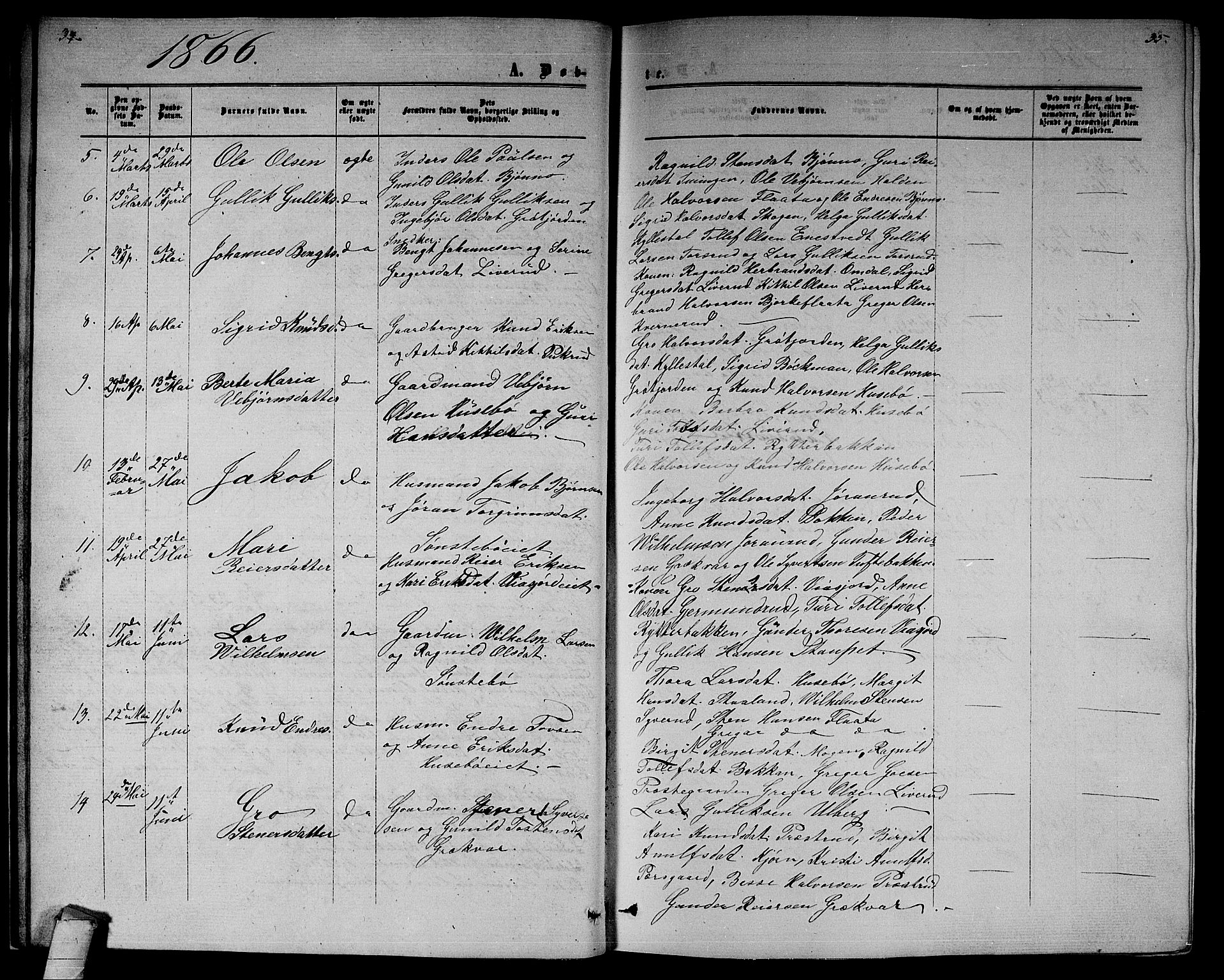 Nore kirkebøker, AV/SAKO-A-238/G/Gb/L0001: Klokkerbok nr. II 1, 1862-1877, s. 34-35