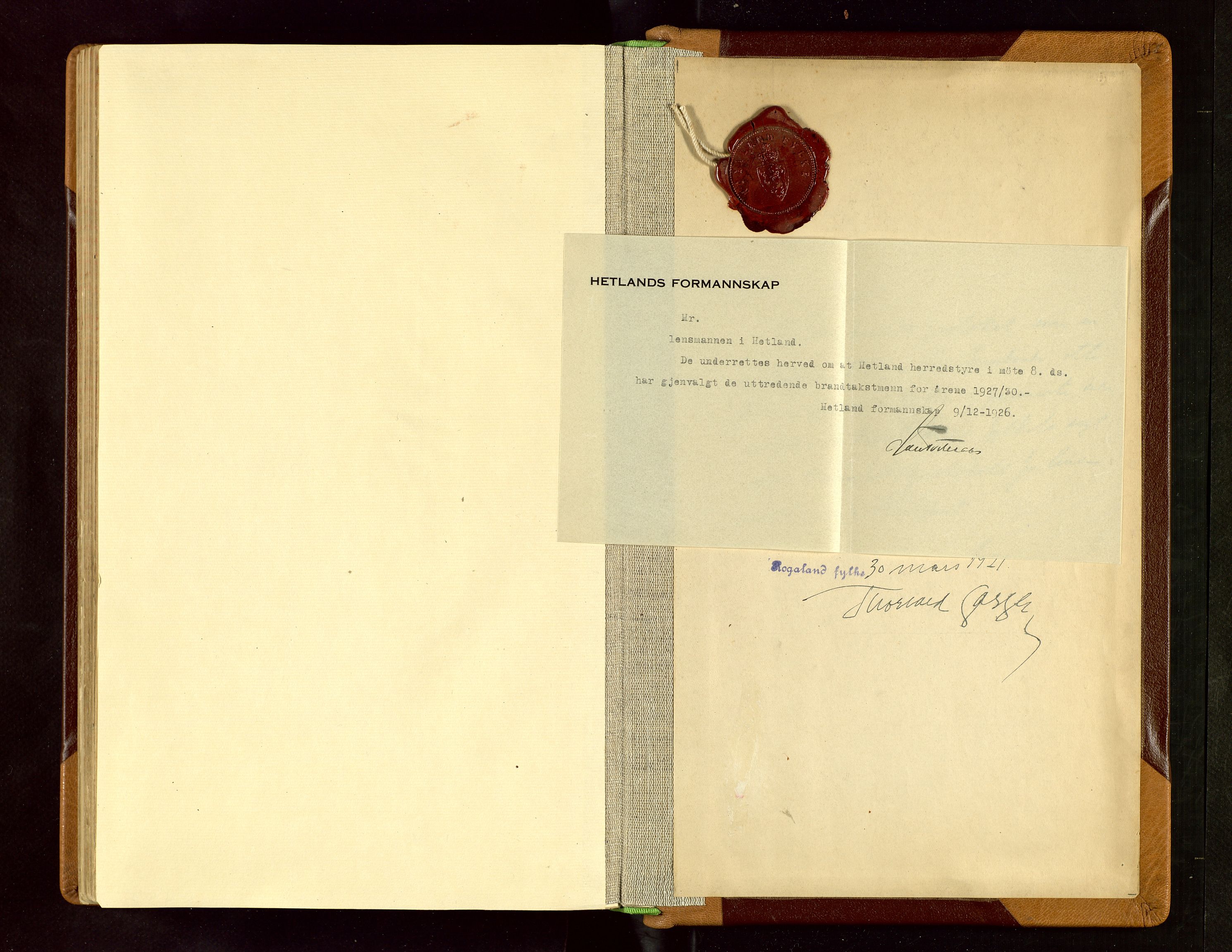 Hetland lensmannskontor, AV/SAST-A-100101/Goa/L0006: "Branntakstprotokoll", 1921-1938
