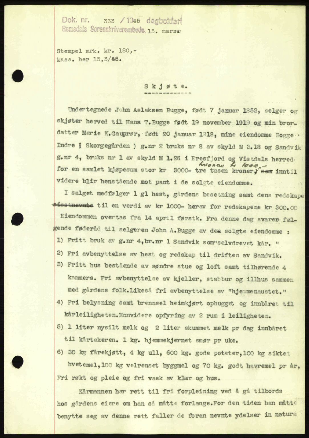 Romsdal sorenskriveri, SAT/A-4149/1/2/2C: Pantebok nr. A17, 1944-1945, Dagboknr: 333/1945