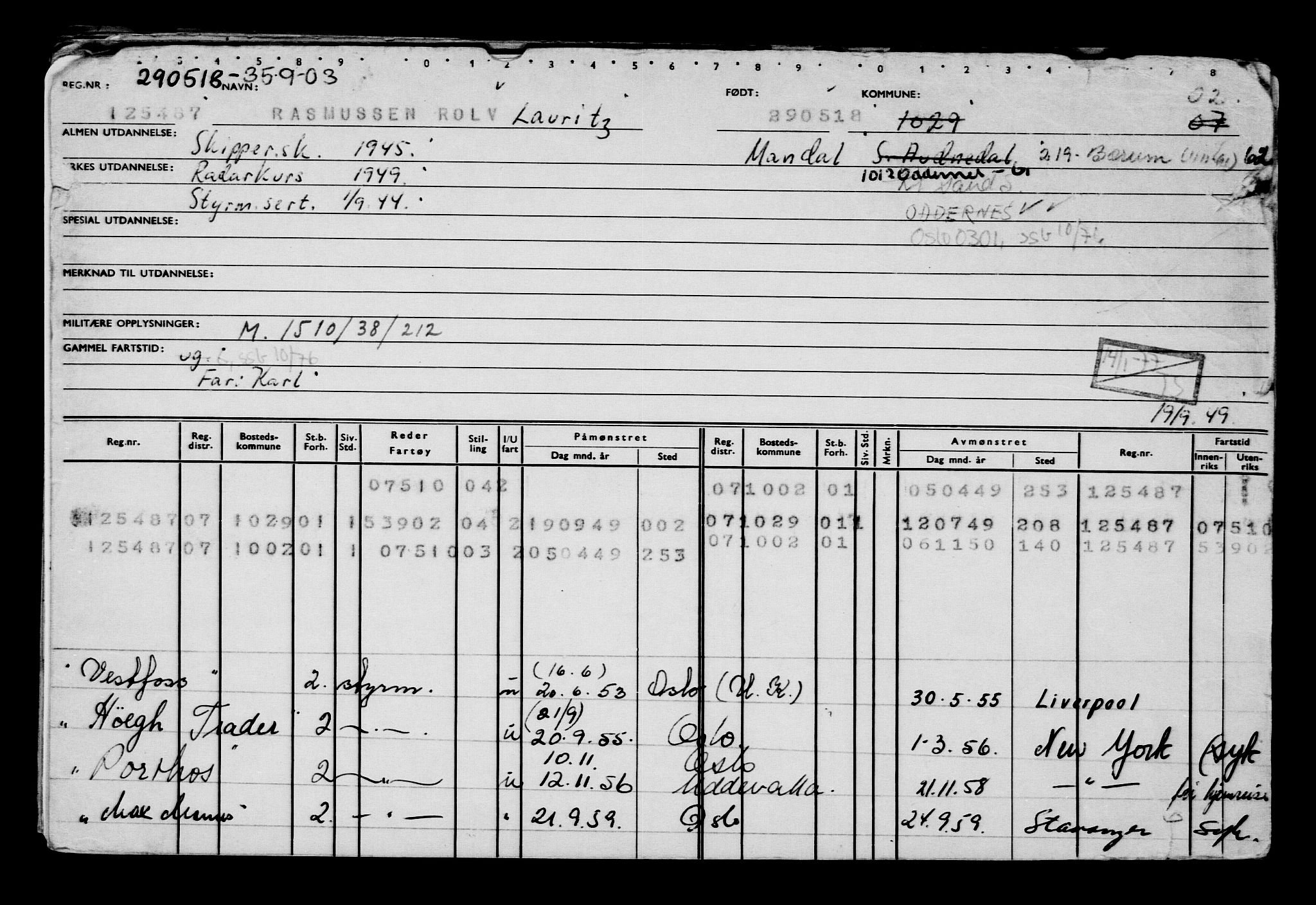 Direktoratet for sjømenn, AV/RA-S-3545/G/Gb/L0158: Hovedkort, 1918, s. 609