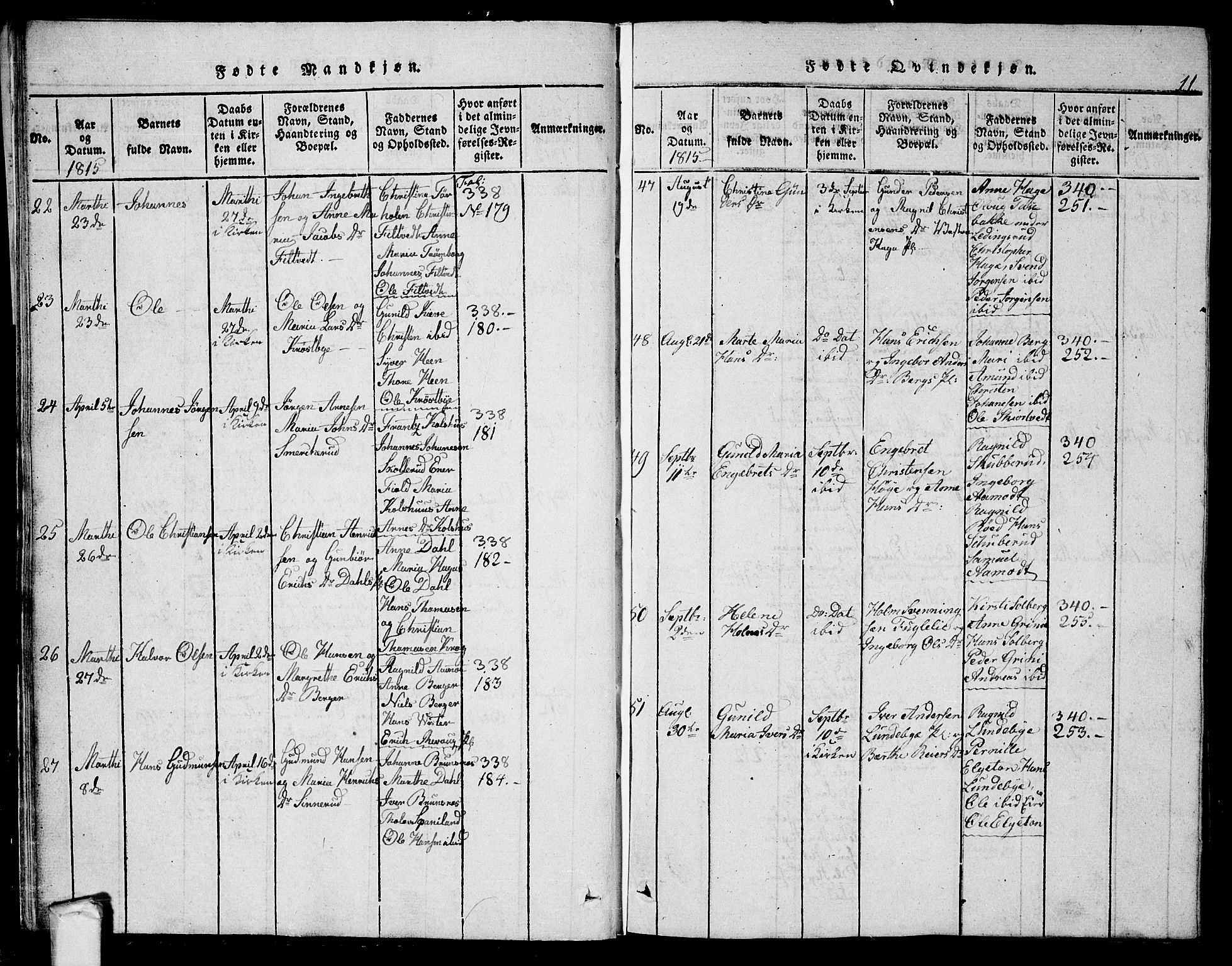 Eidsberg prestekontor Kirkebøker, AV/SAO-A-10905/G/Ga/L0001: Klokkerbok nr. I 1, 1814-1831, s. 11
