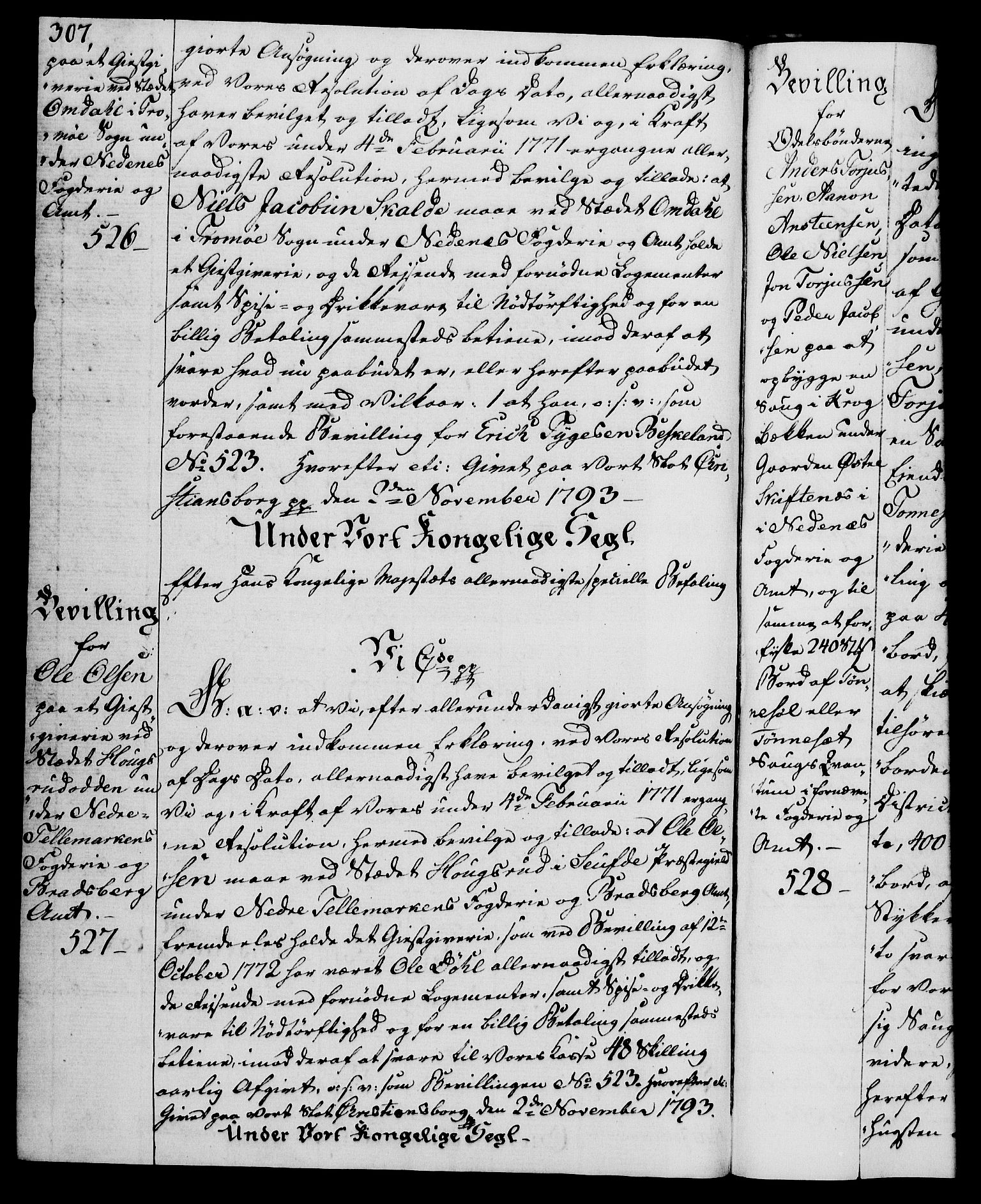 Rentekammeret, Kammerkanselliet, RA/EA-3111/G/Gg/Gga/L0015: Norsk ekspedisjonsprotokoll med register (merket RK 53.15), 1790-1791, s. 307