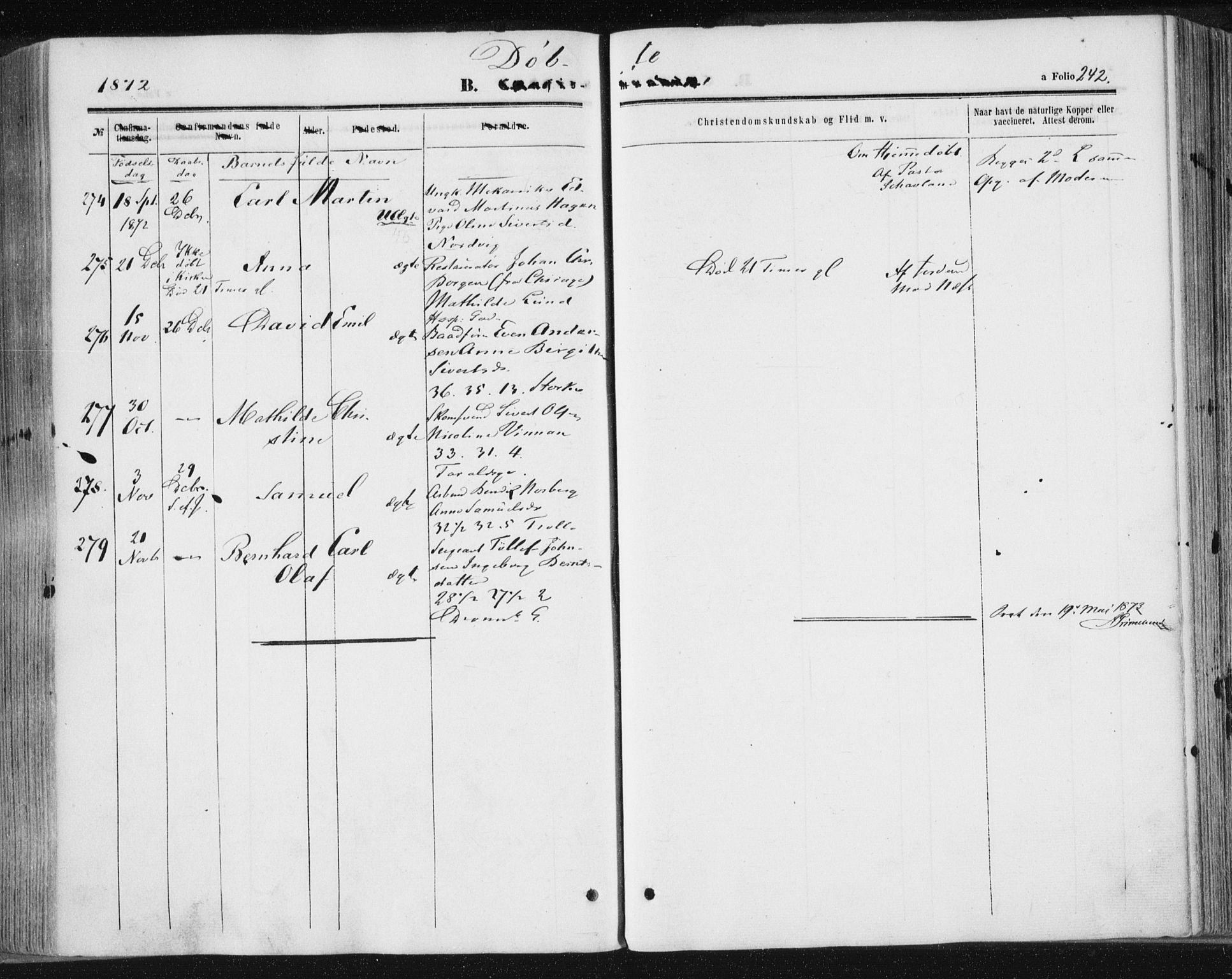 Ministerialprotokoller, klokkerbøker og fødselsregistre - Sør-Trøndelag, SAT/A-1456/602/L0115: Ministerialbok nr. 602A13, 1860-1872, s. 242