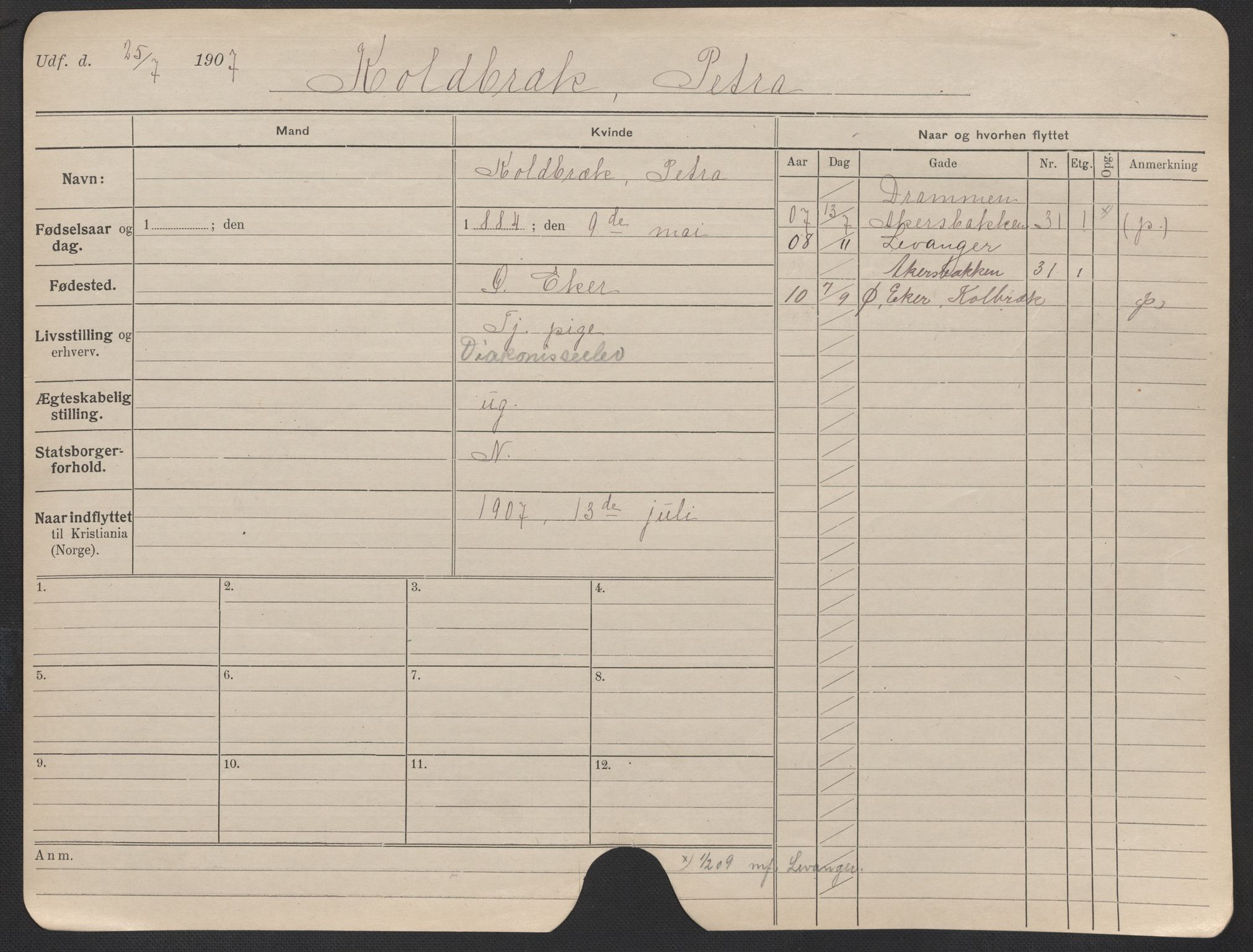 Oslo folkeregister, Registerkort, AV/SAO-A-11715/F/Fa/Fac/L0019: Kvinner, 1906-1914, s. 7a
