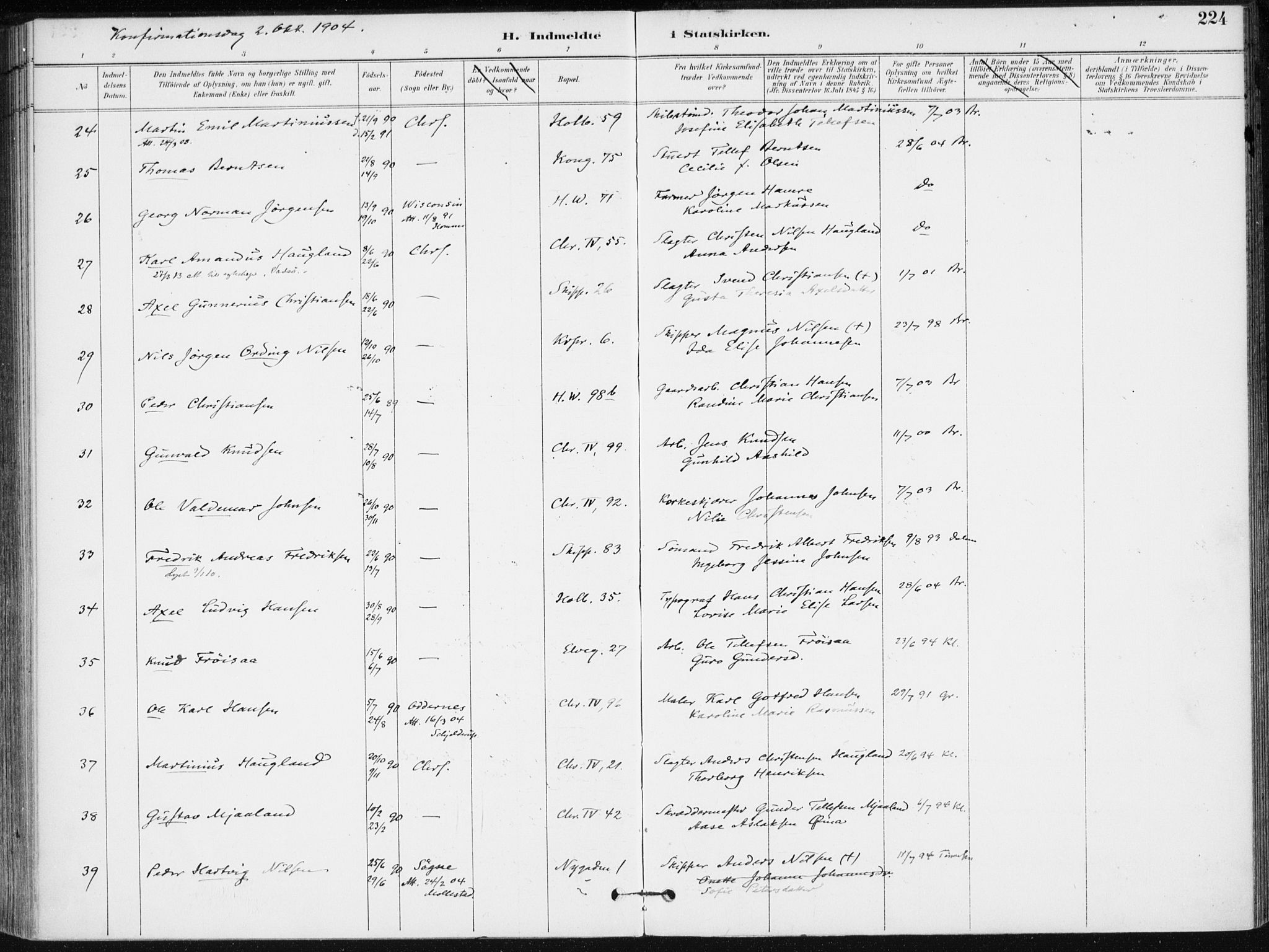 Kristiansand domprosti, AV/SAK-1112-0006/F/Fa/L0020: Ministerialbok nr. A 19, 1893-1904, s. 224