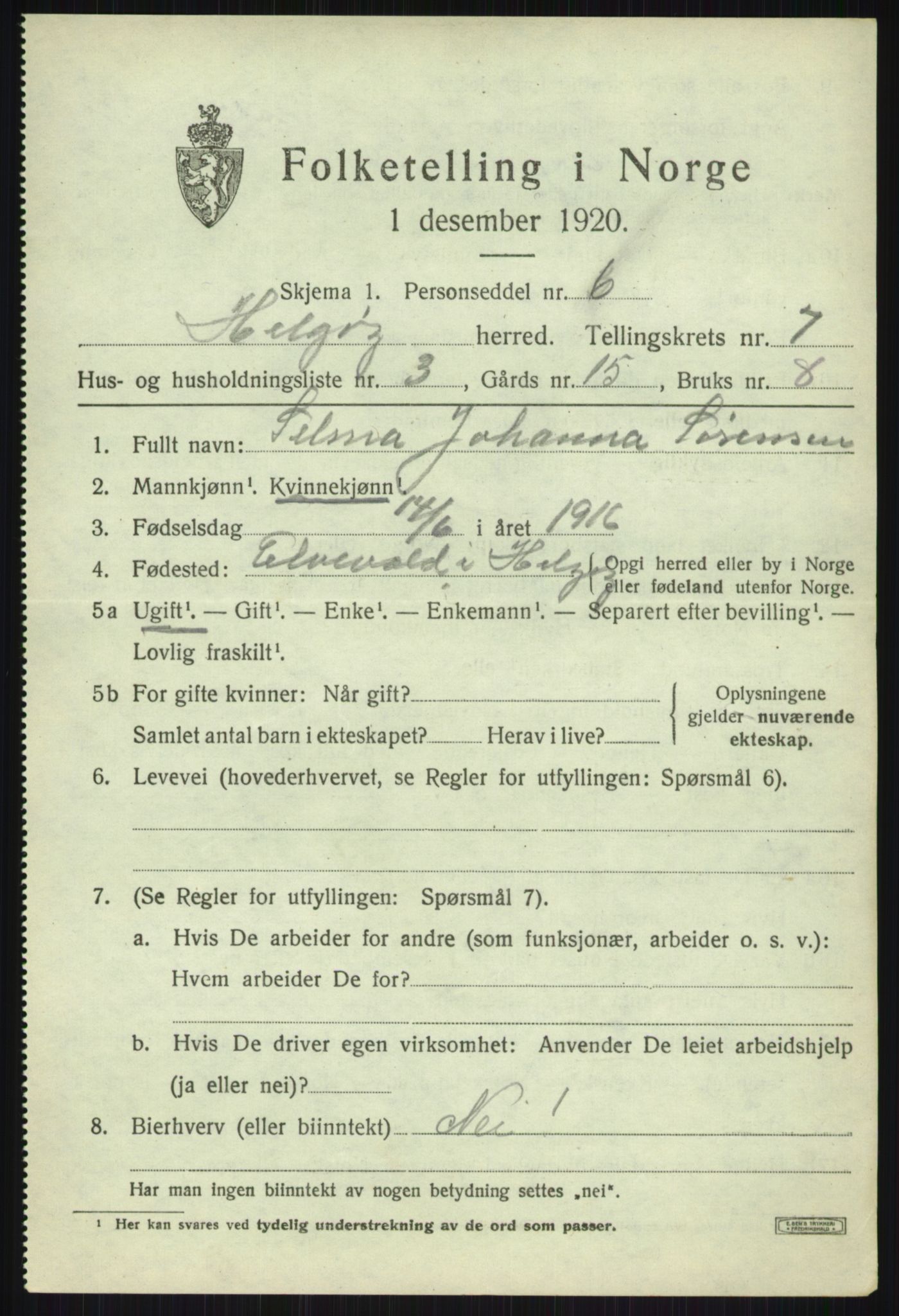 SATØ, Folketelling 1920 for 1935 Helgøy herred, 1920, s. 2571