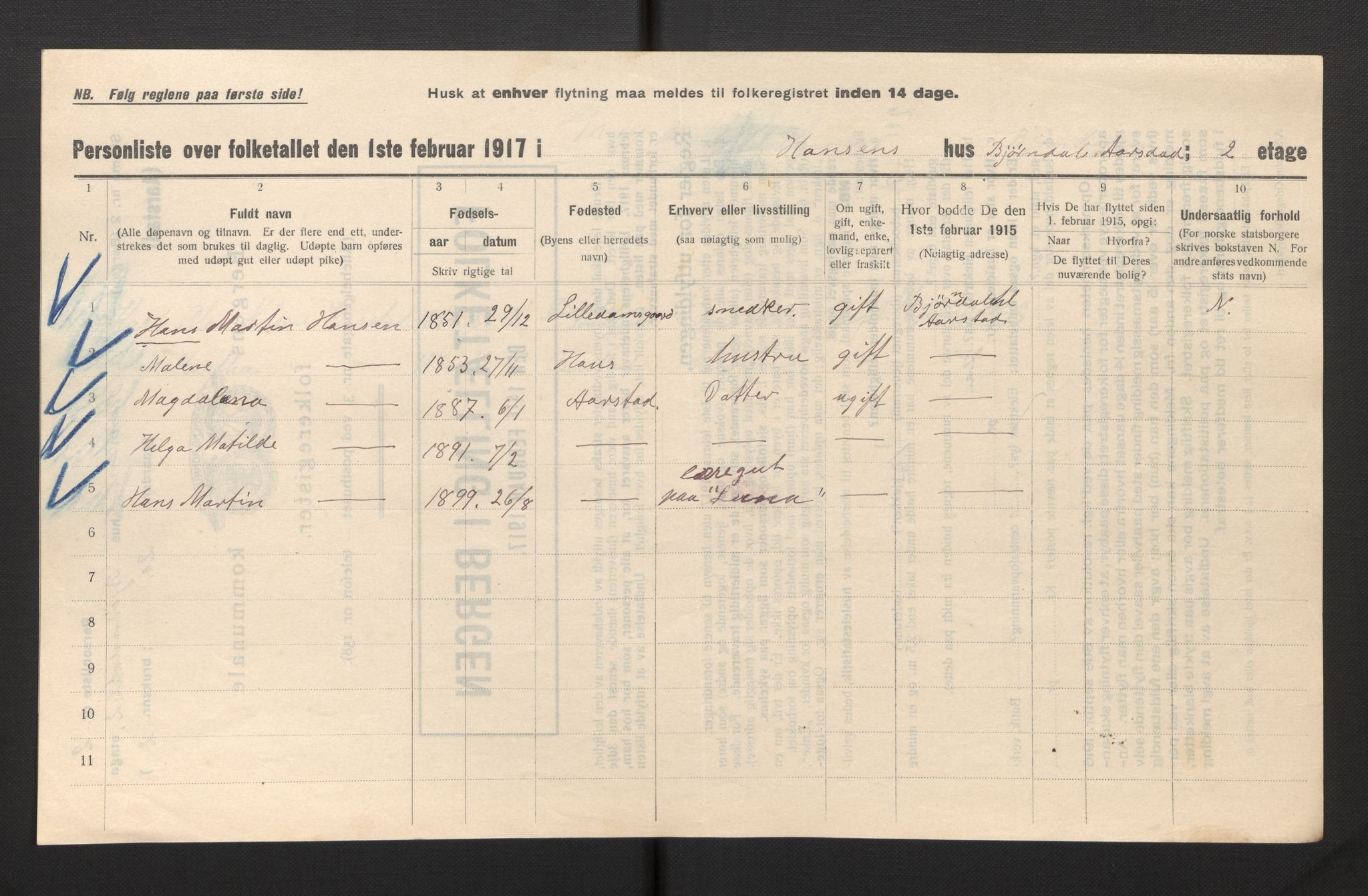 SAB, Kommunal folketelling 1917 for Bergen kjøpstad, 1917, s. 53530