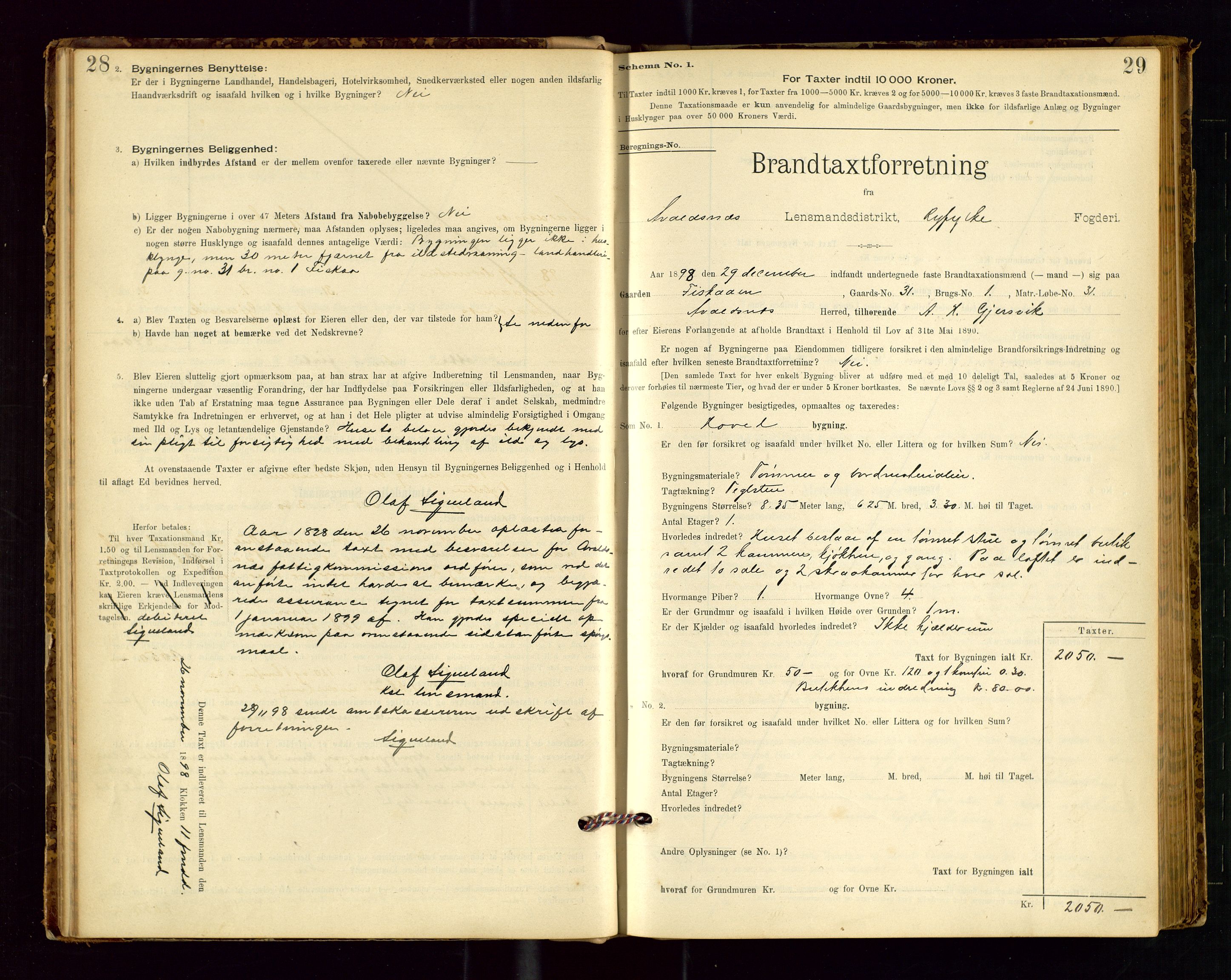 Avaldsnes lensmannskontor, SAST/A-100286/Gob/L0001: "Brandtaxationsprotokol for Avaldsnes Lensmandsdistrikt Ryfylke Fogderi", 1894-1925, s. 28-29