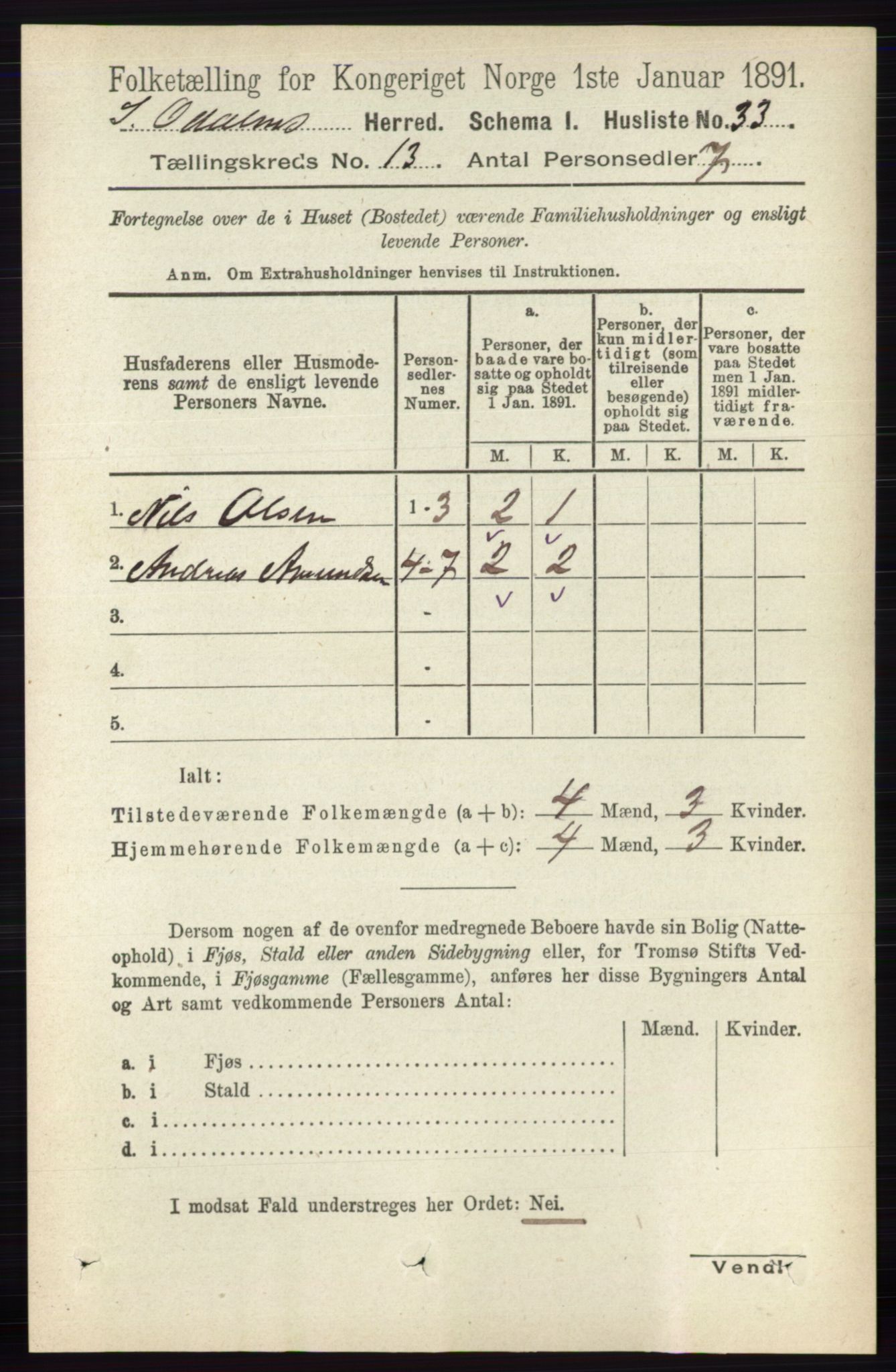 RA, Folketelling 1891 for 0419 Sør-Odal herred, 1891, s. 5539