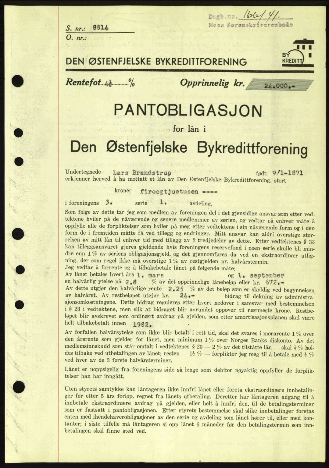 Moss sorenskriveri, SAO/A-10168: Pantebok nr. B10, 1940-1941, Dagboknr: 166/1941