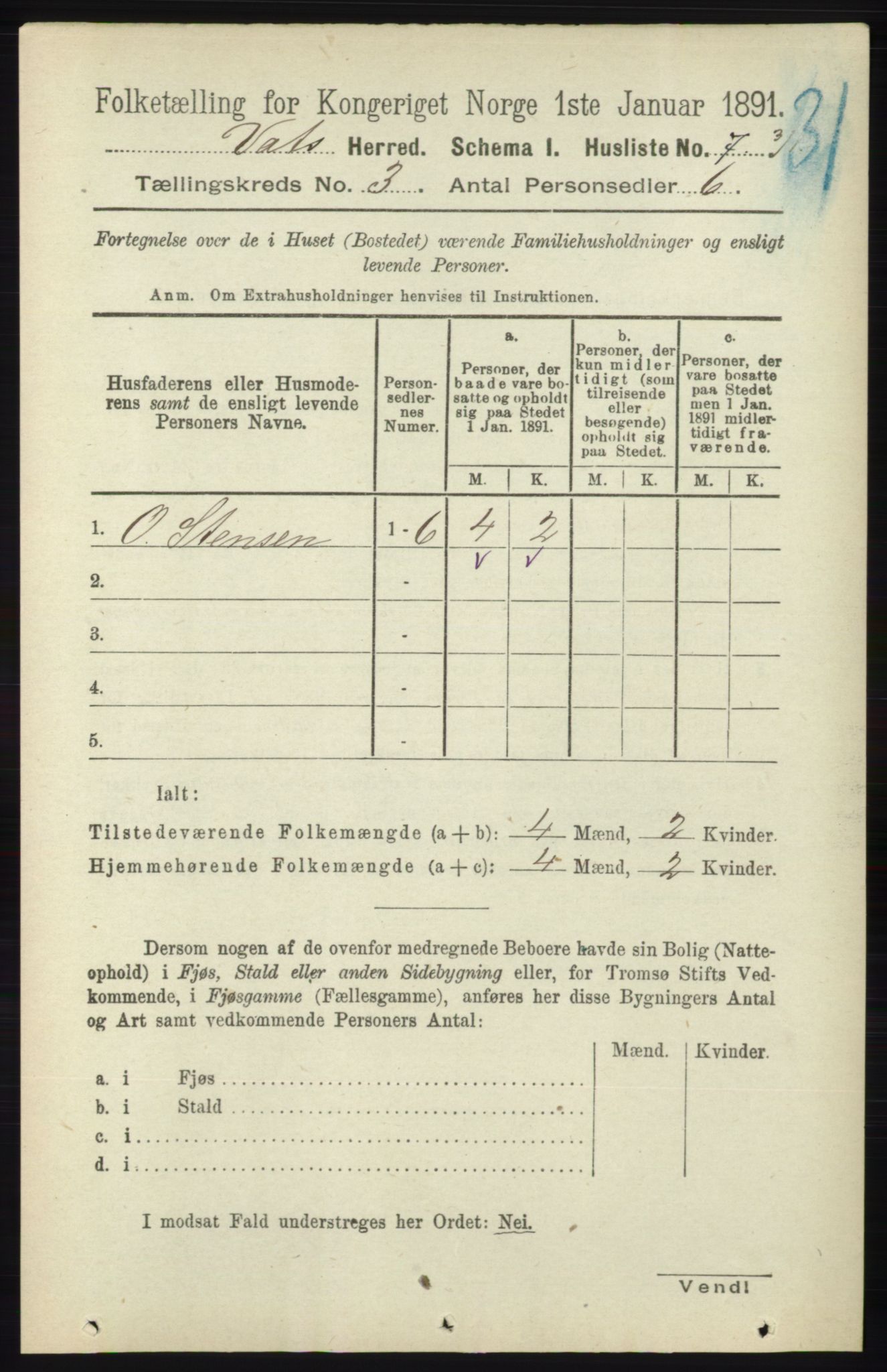 RA, Folketelling 1891 for 1155 Vats herred, 1891, s. 426