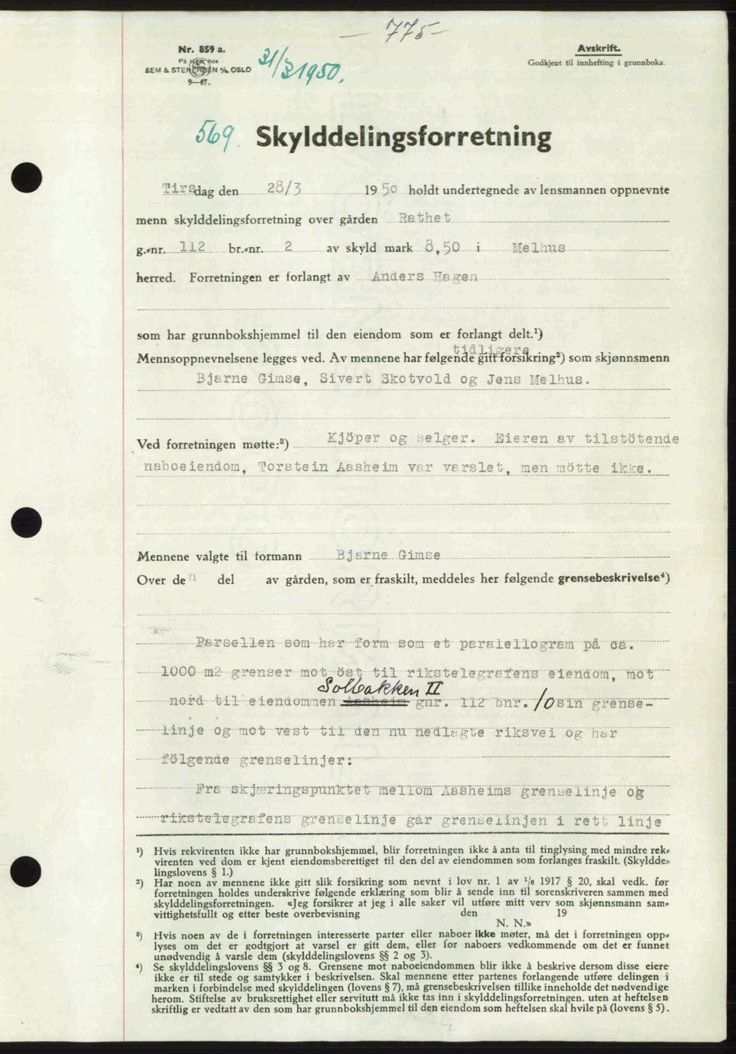 Gauldal sorenskriveri, SAT/A-0014/1/2/2C: Pantebok nr. A9, 1949-1950, Dagboknr: 569/1950