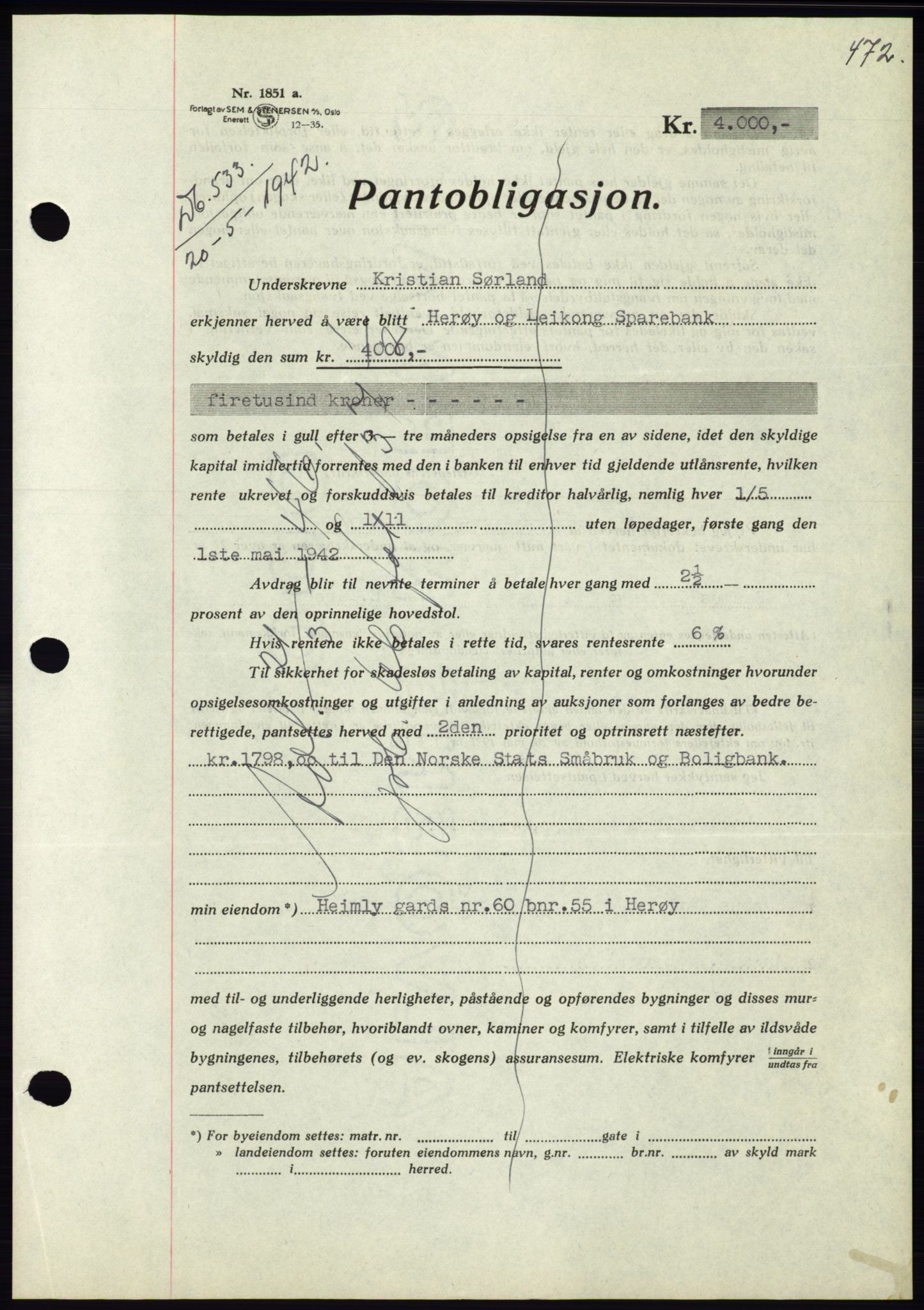 Søre Sunnmøre sorenskriveri, AV/SAT-A-4122/1/2/2C/L0073: Pantebok nr. 67, 1941-1942, Dagboknr: 533/1942