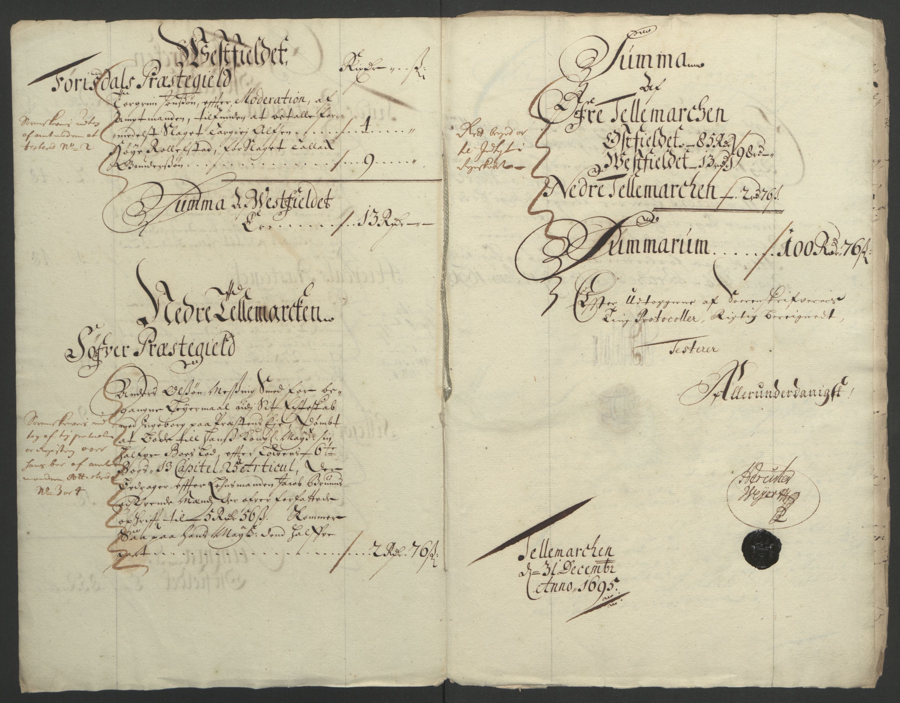 Rentekammeret inntil 1814, Reviderte regnskaper, Fogderegnskap, RA/EA-4092/R36/L2093: Fogderegnskap Øvre og Nedre Telemark og Bamble, 1695, s. 53