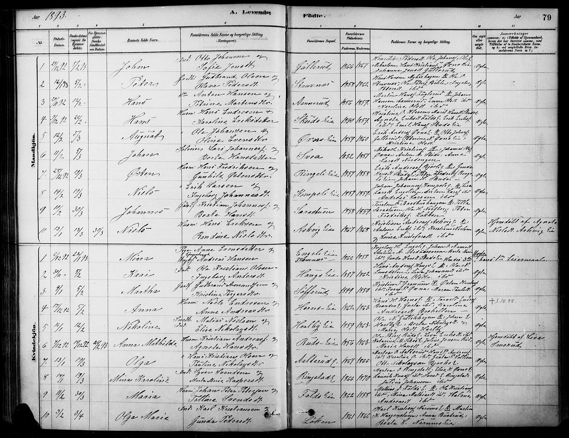 Søndre Land prestekontor, AV/SAH-PREST-122/K/L0003: Ministerialbok nr. 3, 1878-1894, s. 79